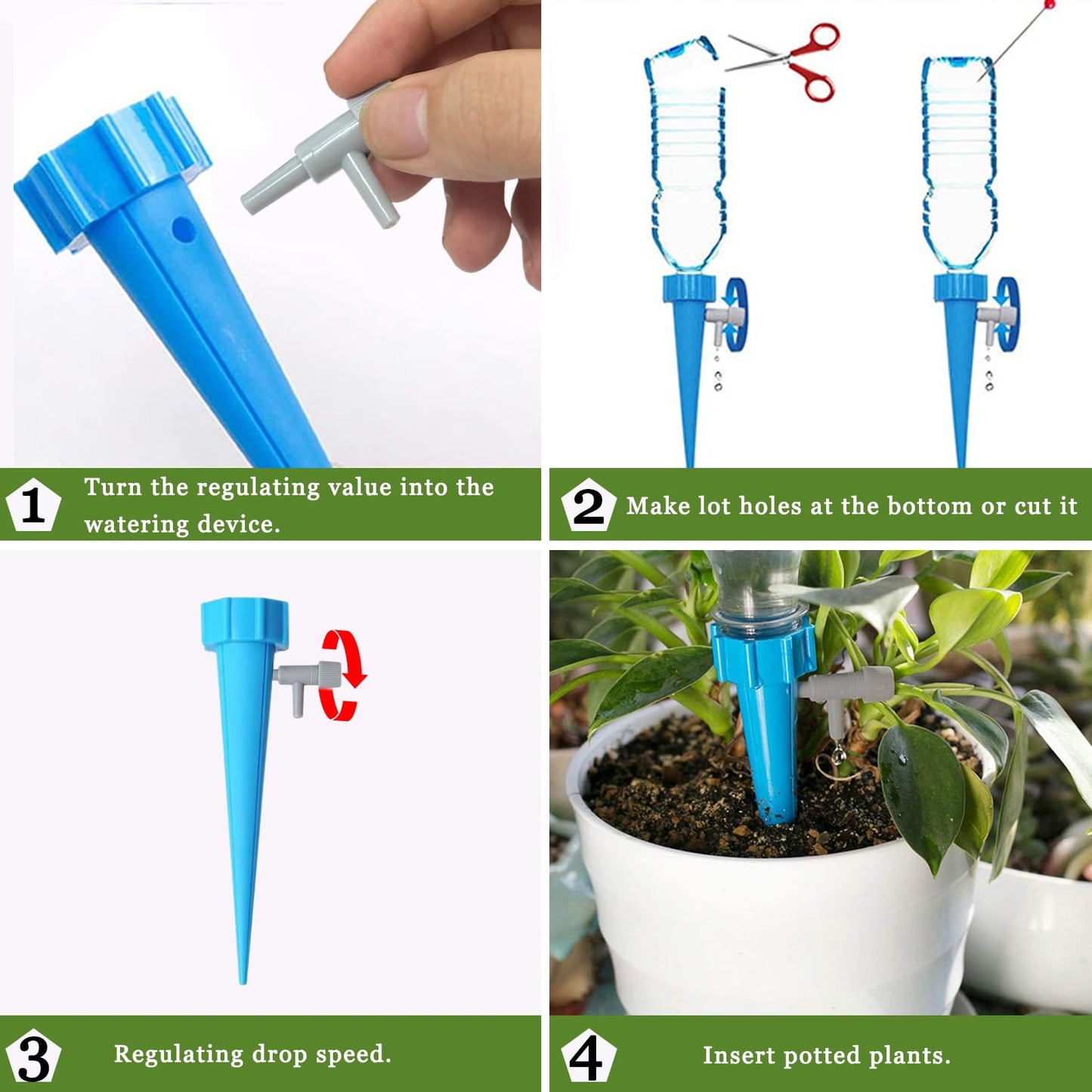 Suyeah 24PCS Self Watering Spikes for Plant,Indoor & Outdoor Automatic Plants Waterer,Plug-in Device with Adjustable Valve Switch, Self Watering Planter Insert