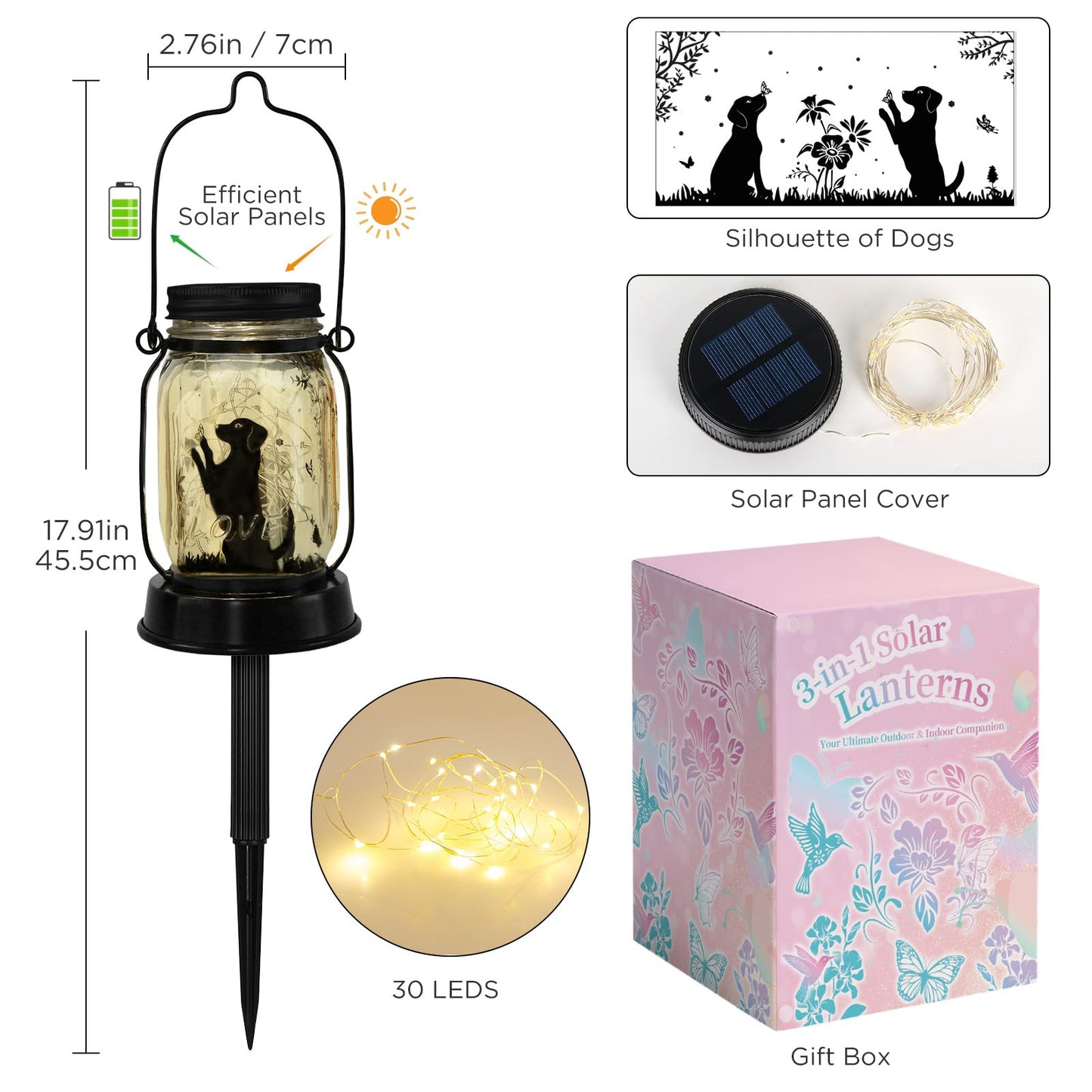 Kyoryuger Mothers Day Gifts for Mom Dog Solar Lanterns Garden Decor Dog Gifts for Women Mom Grandma Unique Teen Girl Gifts Decorative Solar Lanterns for Yard Lawn Patio Landscape Garden