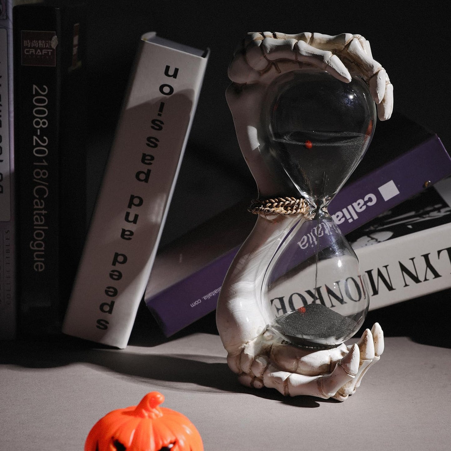 NVSHIQWEI Antique Double Skeleton Hand Time Hourglass Figurines, Halloween Decoration White (White D)
