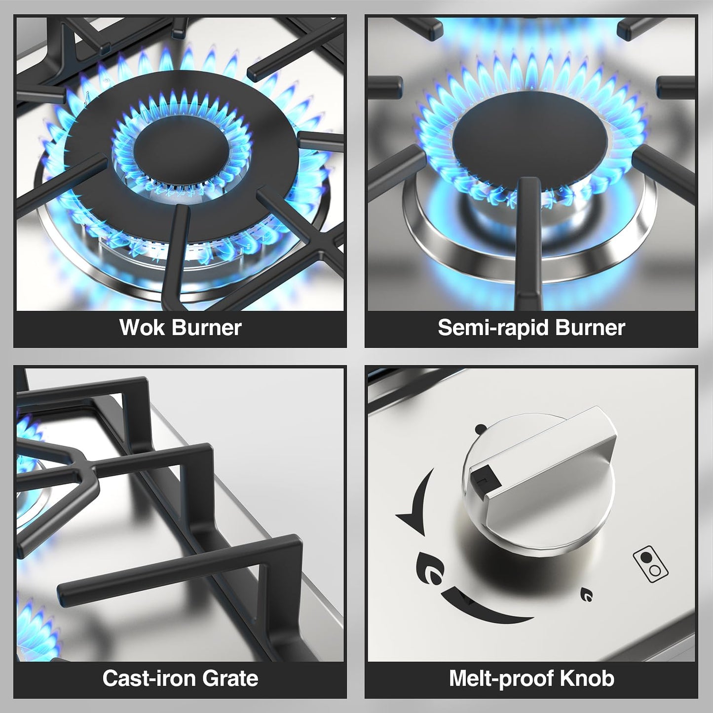 Gas Stove 2 Burner, Propane Cooktop 12 inch, Nafewin Portable Gas Cooktop Stainless Steel Stove Burner with Thermocouple Protection, Lpg/Ng Dual Fuel Built-in Hob for Apartments, Outdoor, Rvs