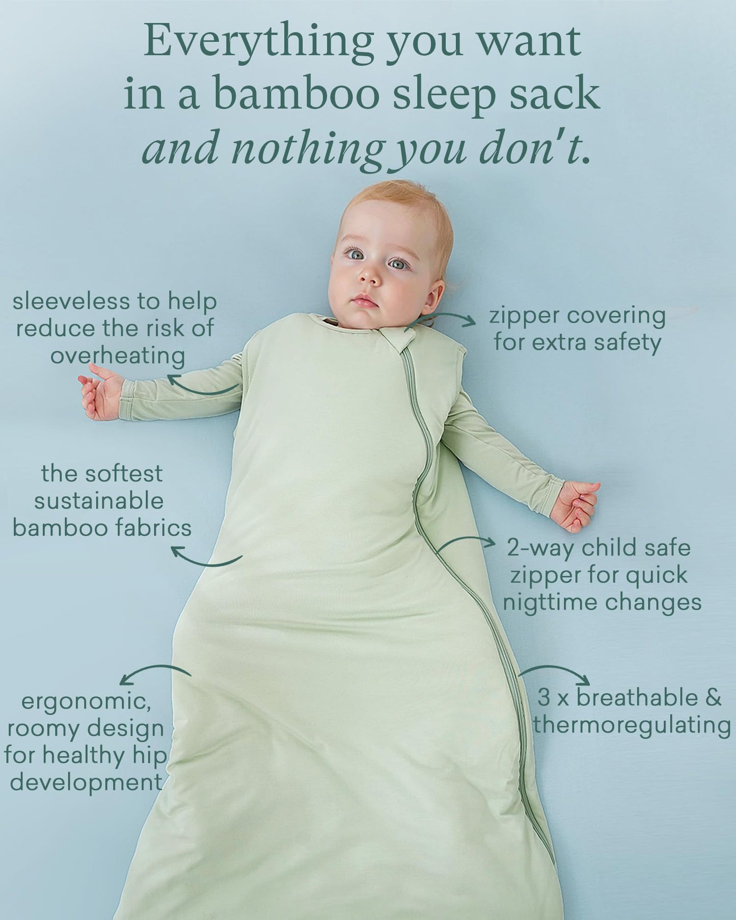 PurComfy Supersoft Sleep Sack 1.0 TOG, Premium Bamboo Viscose Baby Sleeping Bag, 2-Way Safe Zipper Sleep Sacks 6-15 Months (Forest)