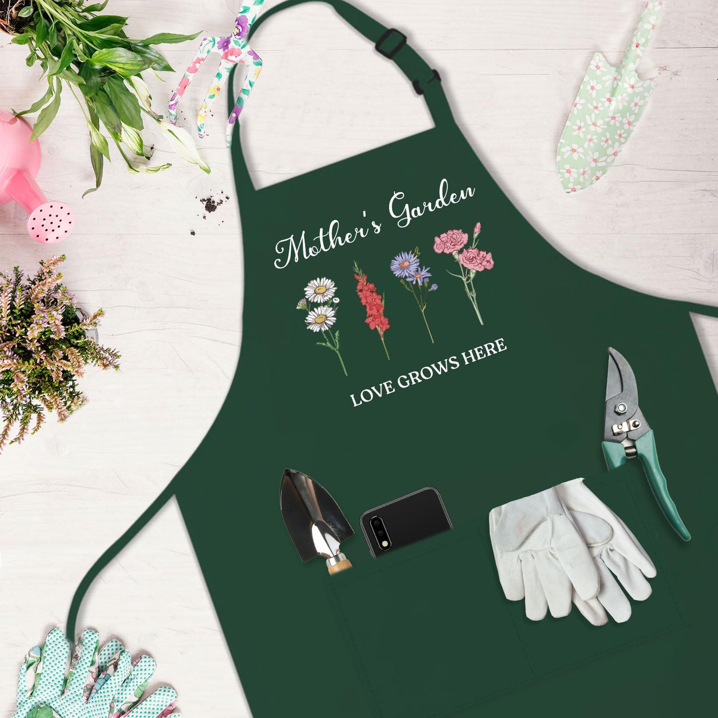Saukore Garden Aprons for Mom Wife, Gardening Gifts for Gardeners, Waterproof Kitchen Apron for Cooking Baking, Birthday Mothers Day Apron Gifts for Mom from Daughter Son