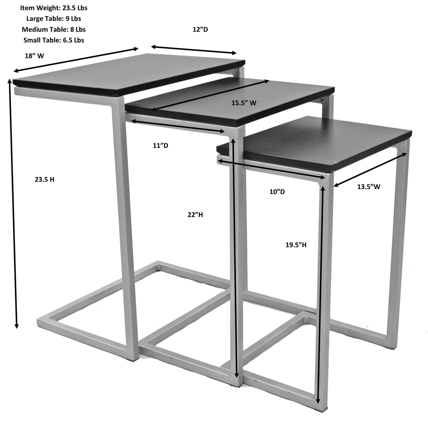 Carolina Classic Addison Powder Coated Metal Frame Nesting Table Set in Chrome
