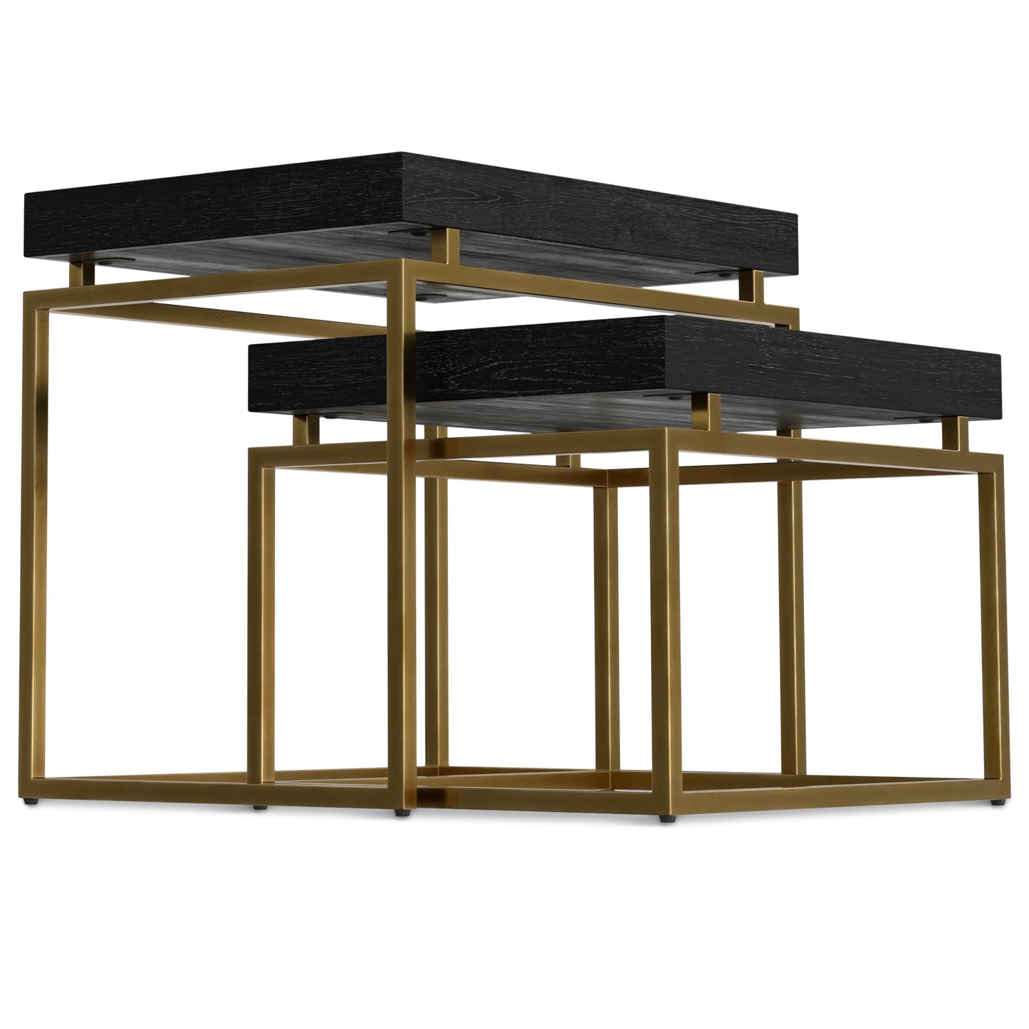 SIMPLIHOME Macy SOLID MANGO WOOD and Metal 20 inch Wide Rectangle Contemporary 2 Pc Nesting Table in Black, Gold, Fully Assembled for the Living Room and Bedroom