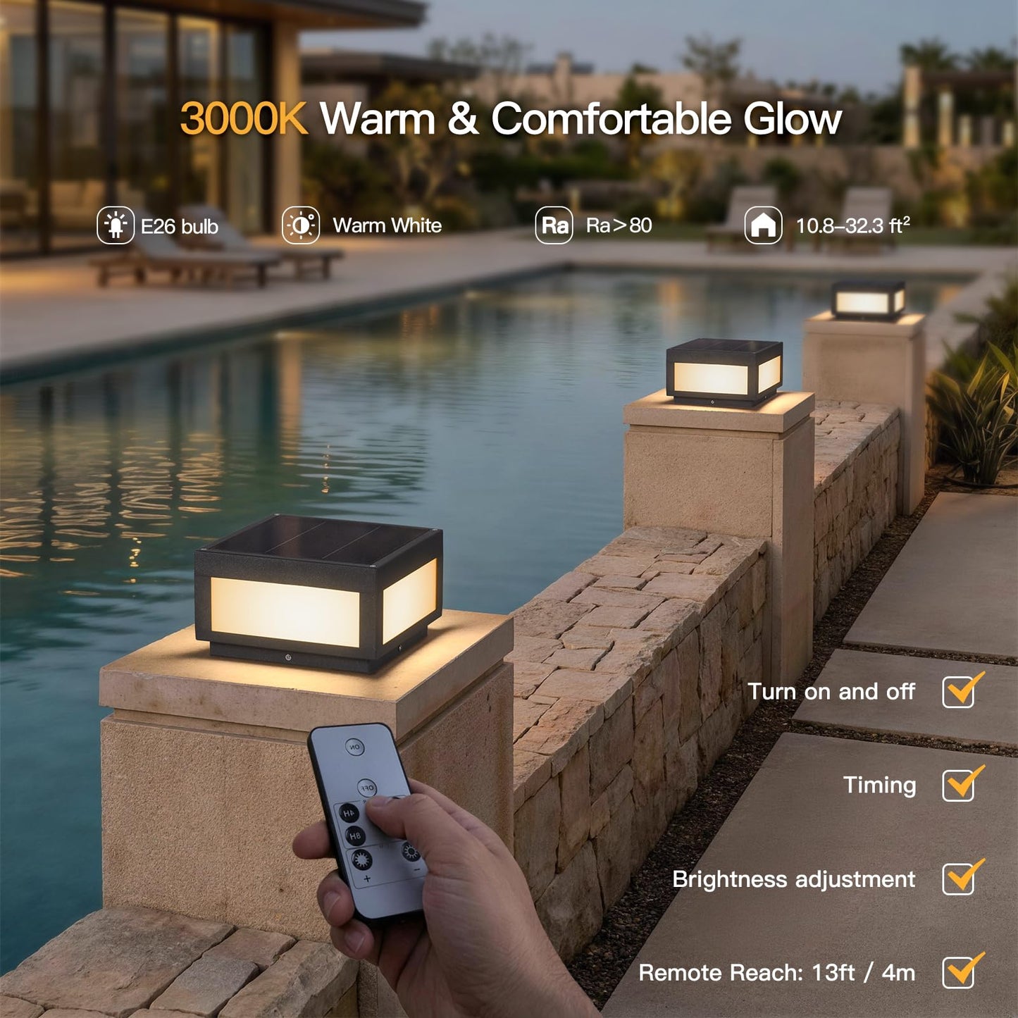 MVBT Solar Post Lights Waterproof, 10×10 Solar Pillar Lights Outdoor, 9.8" Outdoor Column Lights Dusk to Dawn, Modern Lamp Post Light Square, 3000K Solar Power Post Lantern for Fence Deck Gate Posts