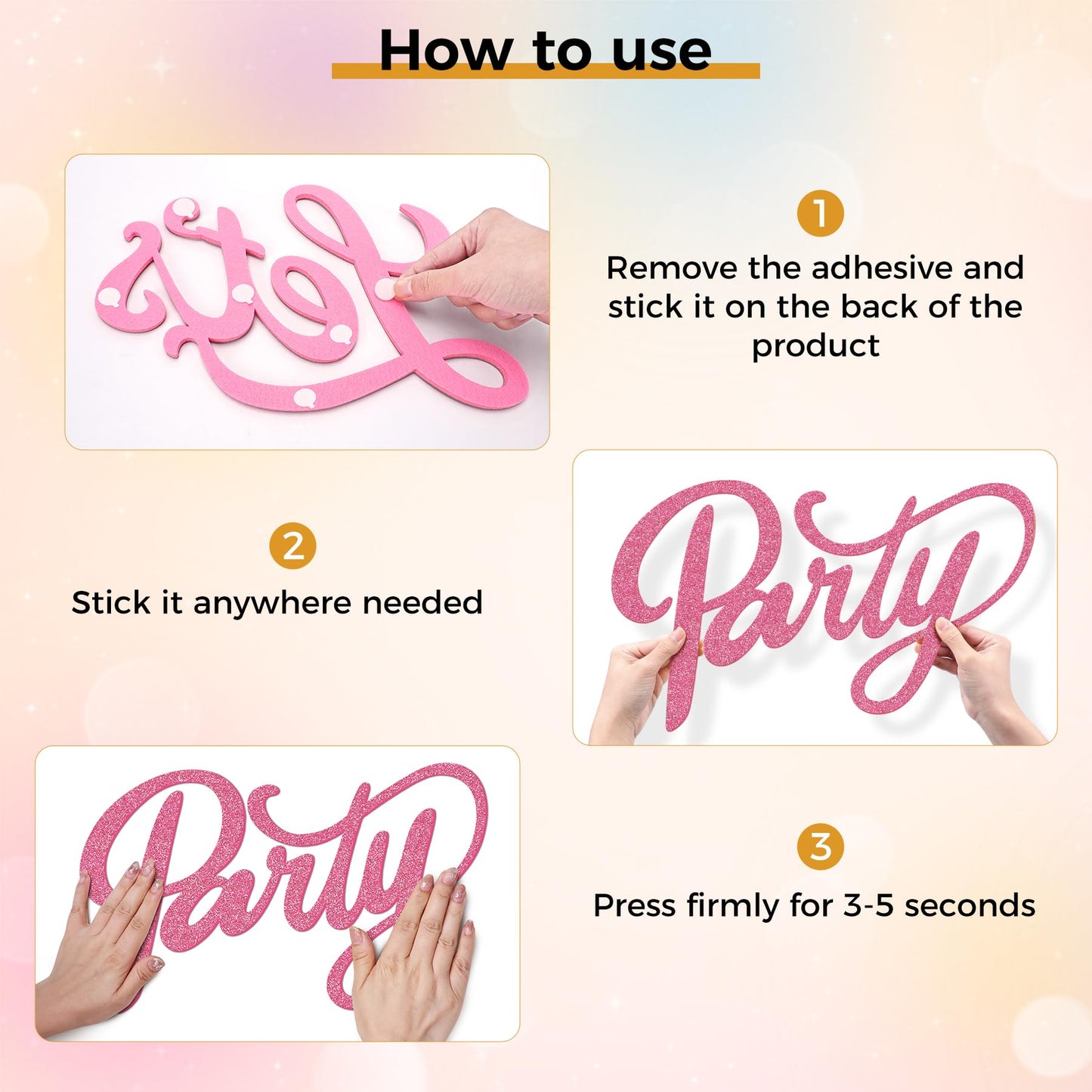 Babenest Let's Party Felt Sign, Flash Pink Reusable Glitter Letter Banner for Backdrop, Balloon Arch Decor, Party Supplies for Graduation, Birthday, Wedding, Bachelorette, Christmas, Home Bar, Man Cave Wall Decorations