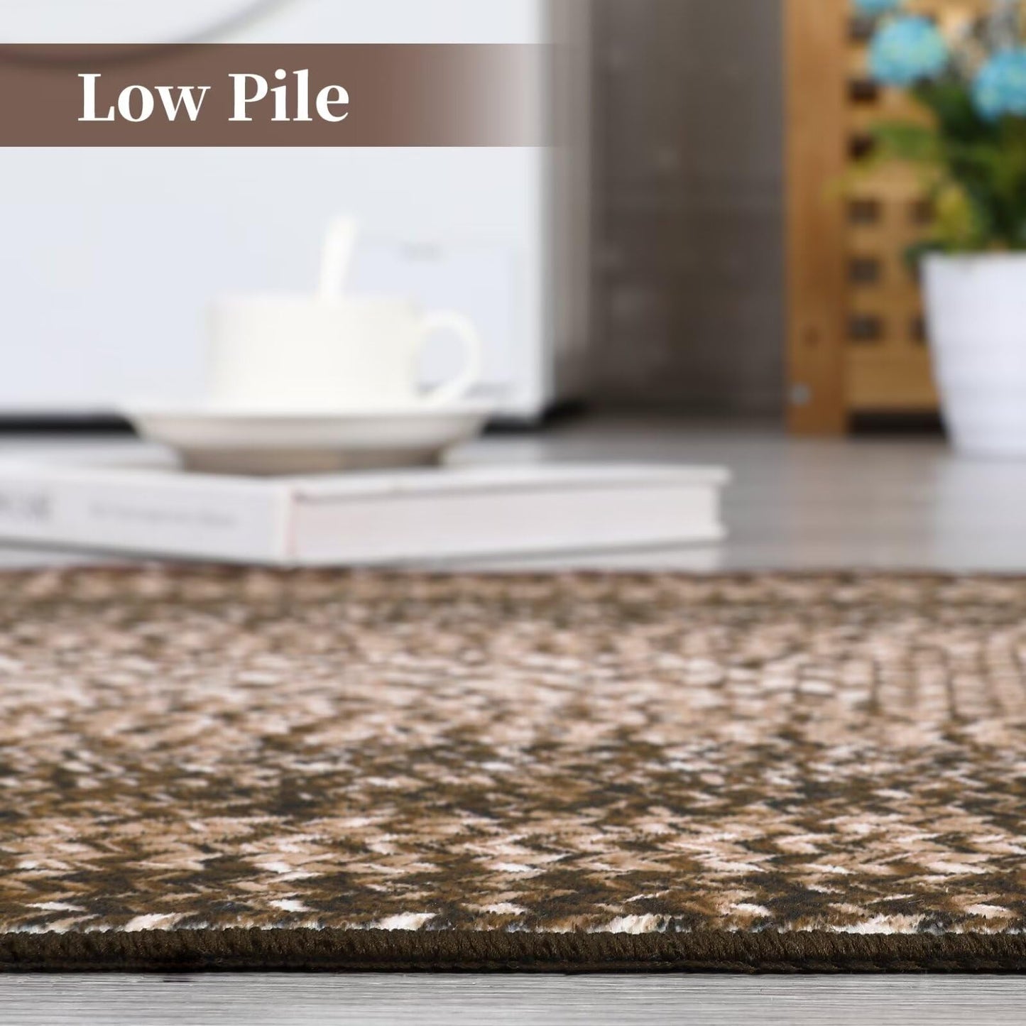 GAOMON Boho Braided Print Accent Rug, 6' x 9' (Rectangular), Brown, Machine Made, Non-Slip, Low Pile, Polyester, Area Rug