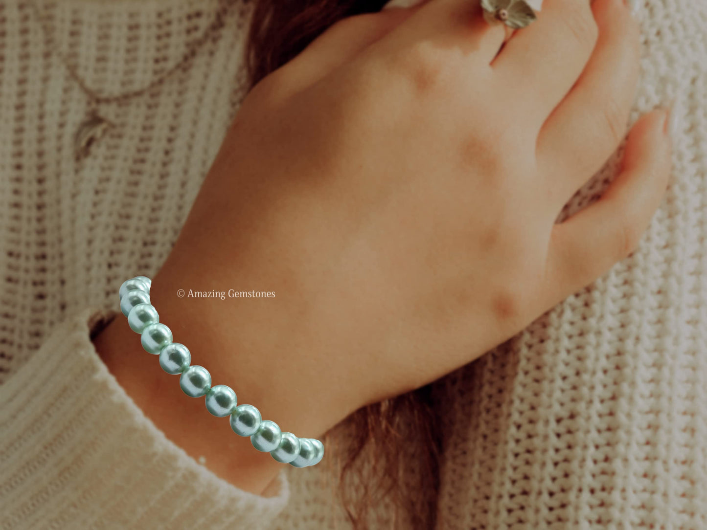Amazing Gemstone Crystal Bracelet for Women Men's Gifts - Protection Healing Crystal Bracelet - 8mm Gemstone Beaded Stretchable Bracelet Pulseras Para Hombres Mujer Stocking Stuffers Mothers Day Gift (Pistachio Pearl)