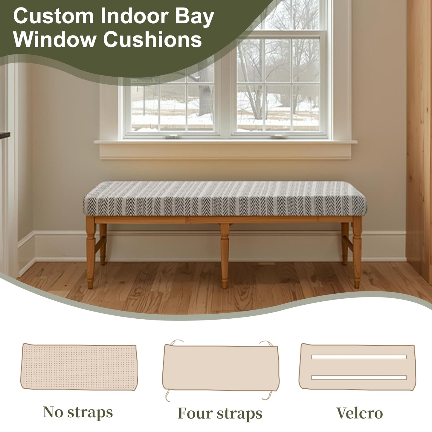 IALNUYOAH Custom Size Bench Cushion, Custom Bench Cushions for Indoor Furniture, 75D Foam Furniture Window Seat Cushion, Breakfast Nook, Mudroom, Banquette Bench Cushion, Non-Slip Bottom, Pipe Design