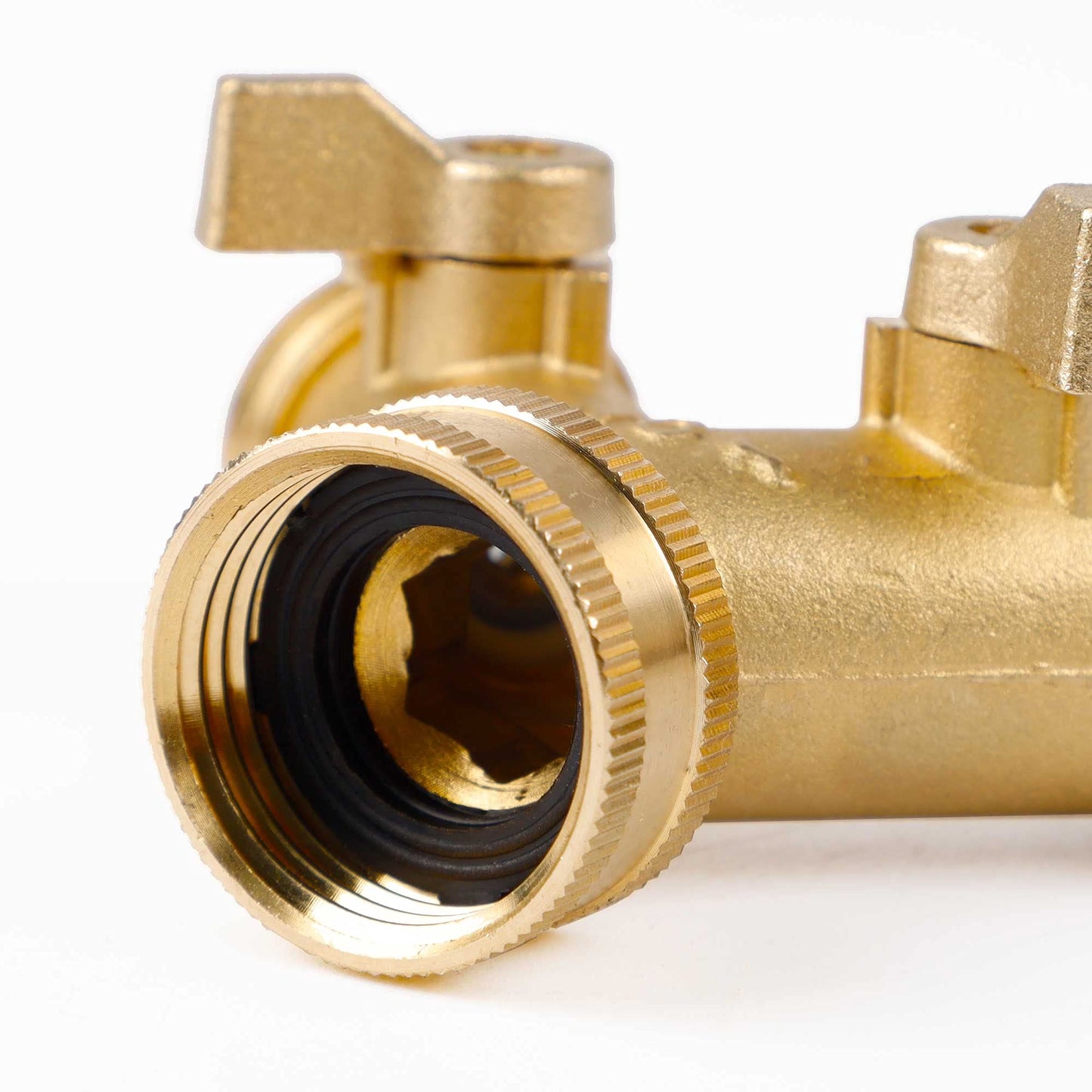 Triumpeek 2-Pack Brass Garden Hose Splitter, 3/4 Inch 2-Way Y Shaped Water Faucet Adapter with Dual Shut-Off Valves, Leak-Proof Design, Includes 4 O-Ring Washers & 1 Tape