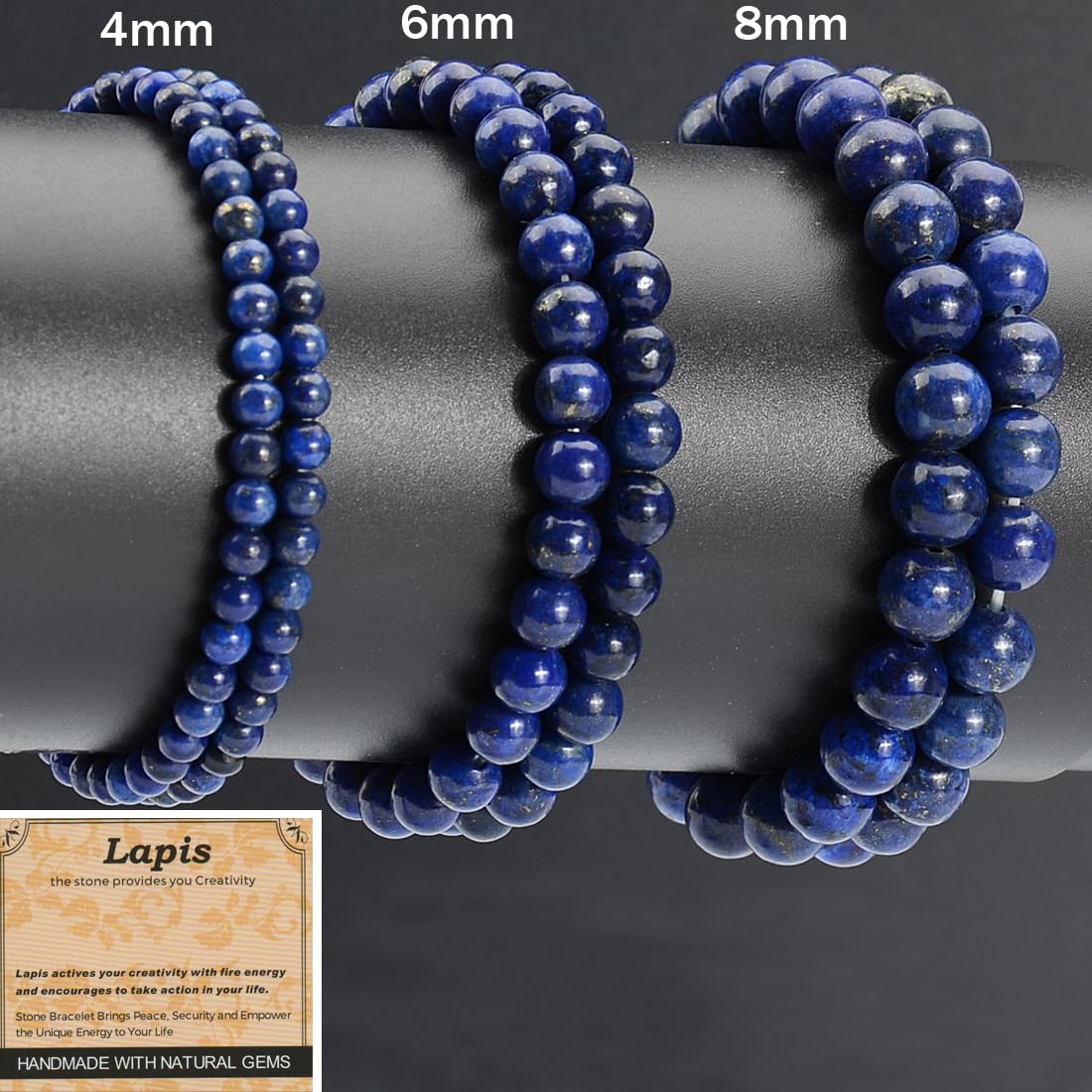 MASSIVE BEADS Lapis - Creativity and Confidence - Handmade Handmade Yoga Stretch Elastic Bracelet Natural Stone Crystal Healing Power Energy Gifts for Unisex Adult 4mm