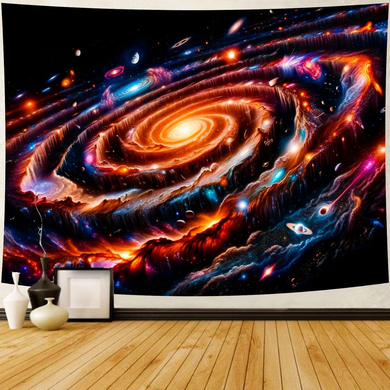 Delur Galaxy Tapestry Spiral Universe Planet Starry Sky Wall Hanging Tapestry Outer Space Nebula Cosmic Psychedelic Abstract Headboard for Bedroom Living Room Home Decor (51.2" x 59.1")