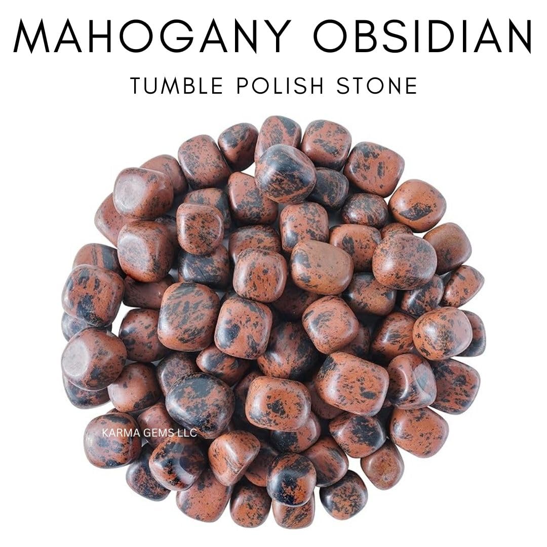 Karma Gems 1lb Mahogany Obsidian Tumbled Stones-Polished Stones for Positive Energy-Crystal Kit for Fresh Mind & Restful Sleep-Healing Stone for Chakra Balancing-Ideal for Gift & Home Decor (15-25 Mm)