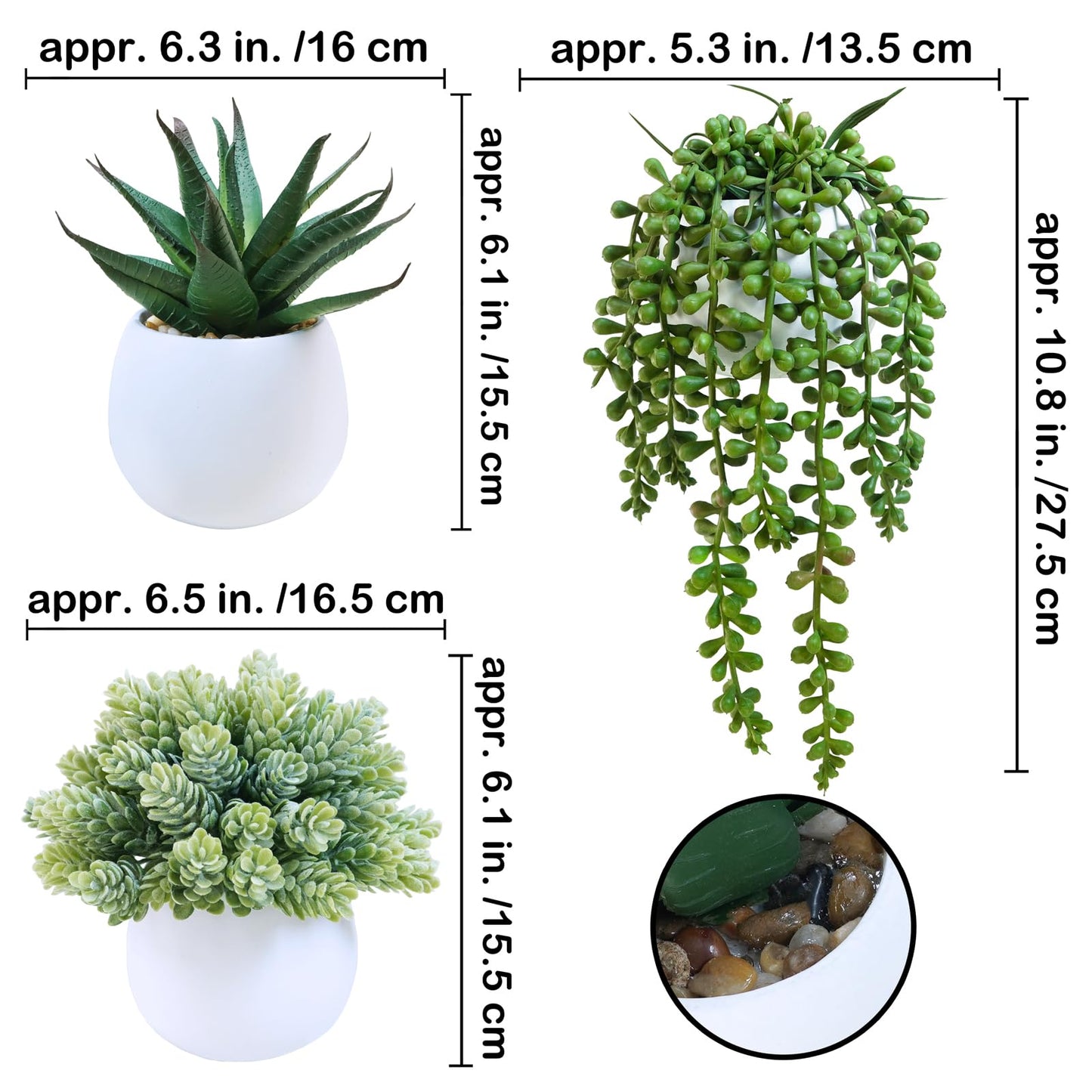 Winlyn Set of 3 Assorted Artificial Succulent Plants in White Concrete Pots Faux Aloe Hops String of Pearls Potted Plants Small Fake Plants for Home Garden Office Desk Counter Shelf Windowsill Decor