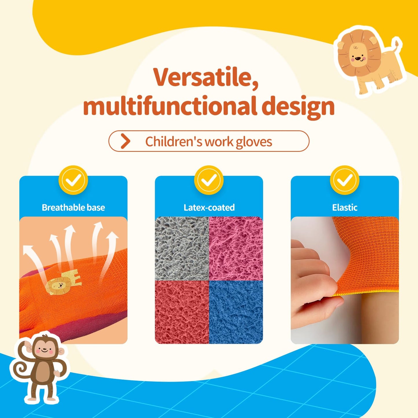 MIG4U Kids Gardening Gloves 3 Pairs, Rubber Coated Work Gloves for Boys and Girls, Waterproof Durable Yard Gloves for Outdoor Planting, Farming