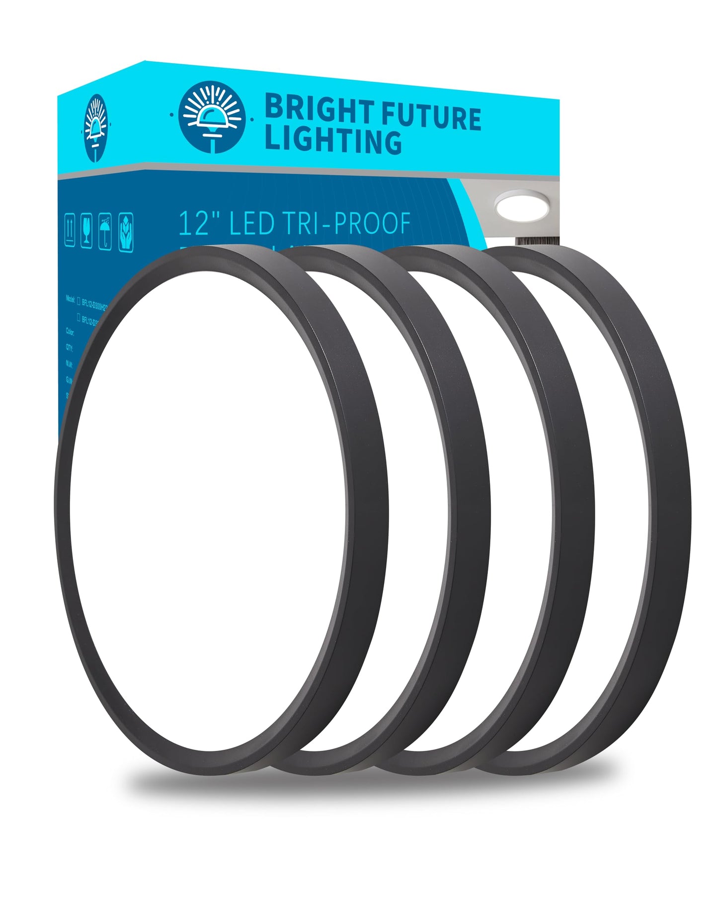 4pack 12 Inch Flush Mount Ceiling Light, 24w Led Ceiling Light, 3000k/4000k/6000k Selectable 2520lm Ceiling Lights, Super Slim Led Light Fixture for Bedroom Kitchen Living Dining Room Office (Black)