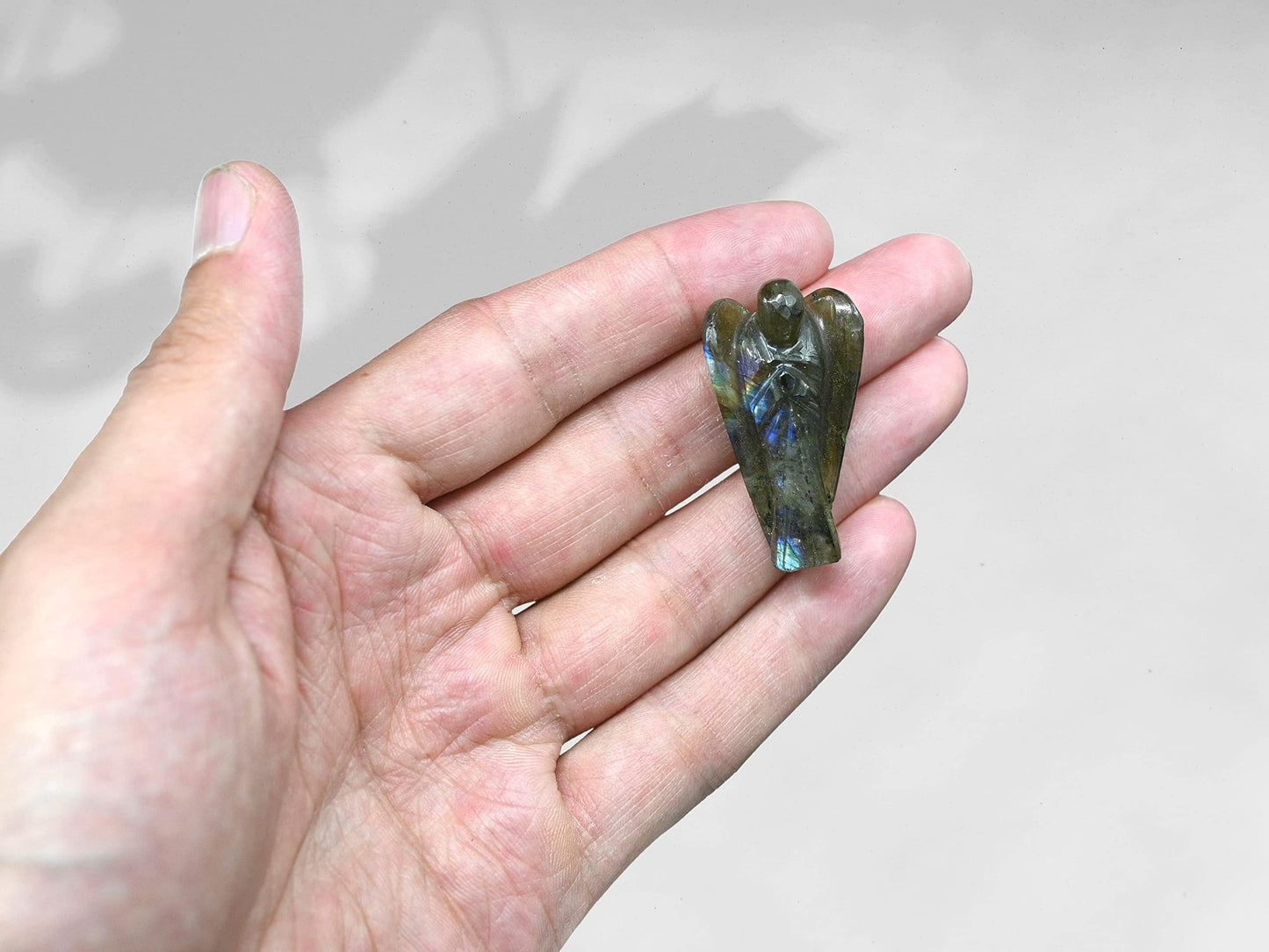 Amazing Gemstone Labradorite Crystal Guardian Angel Figurines Ornament for Healing Birthstone, Decoration Statue (Hand Carved Pocket Gemstone Angel) (1.5 inch)