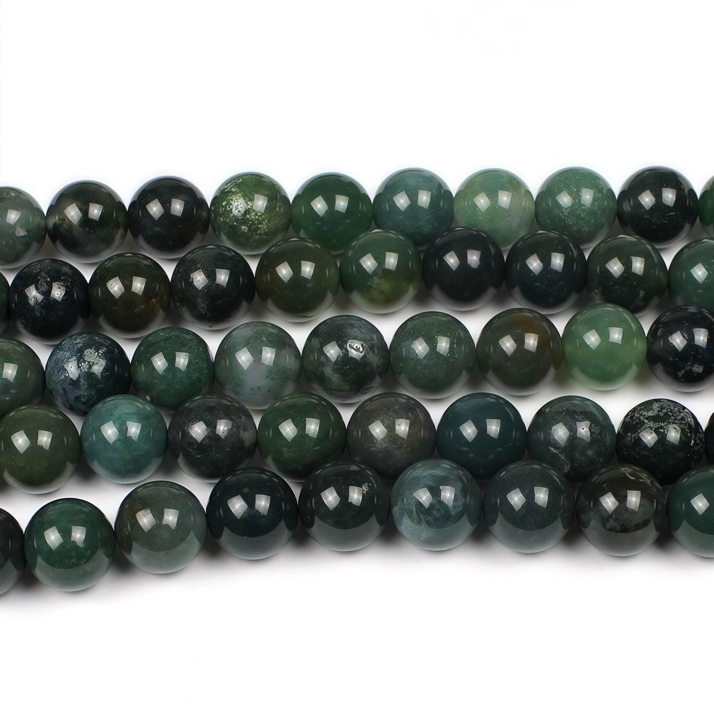 MJDCB Natural Moss Agate Round Crystal Energy Stone Beads Healing Power for Jewelry Making (10mm)