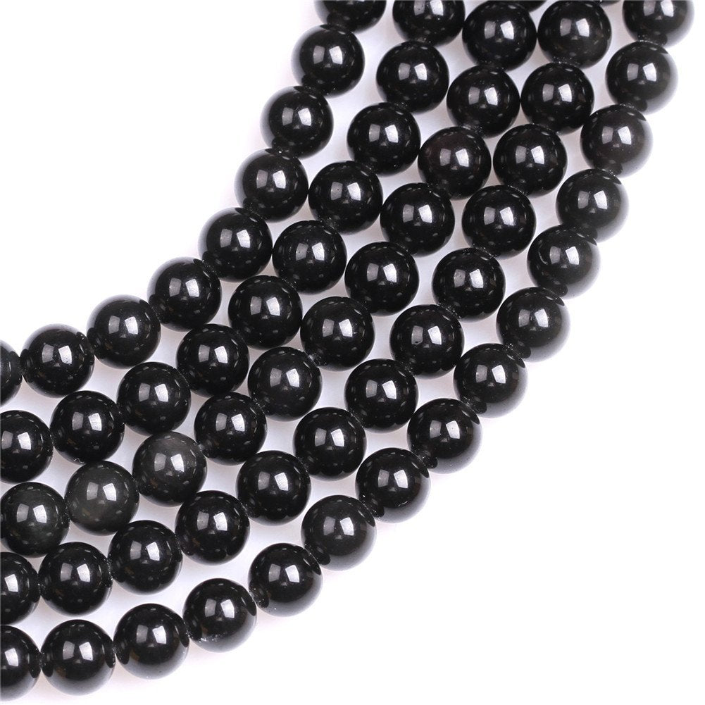 10mm Natural Black Obsidian Beads Round Gemstone Loose Beads for Jewelry Making (36-38pcs/strand)