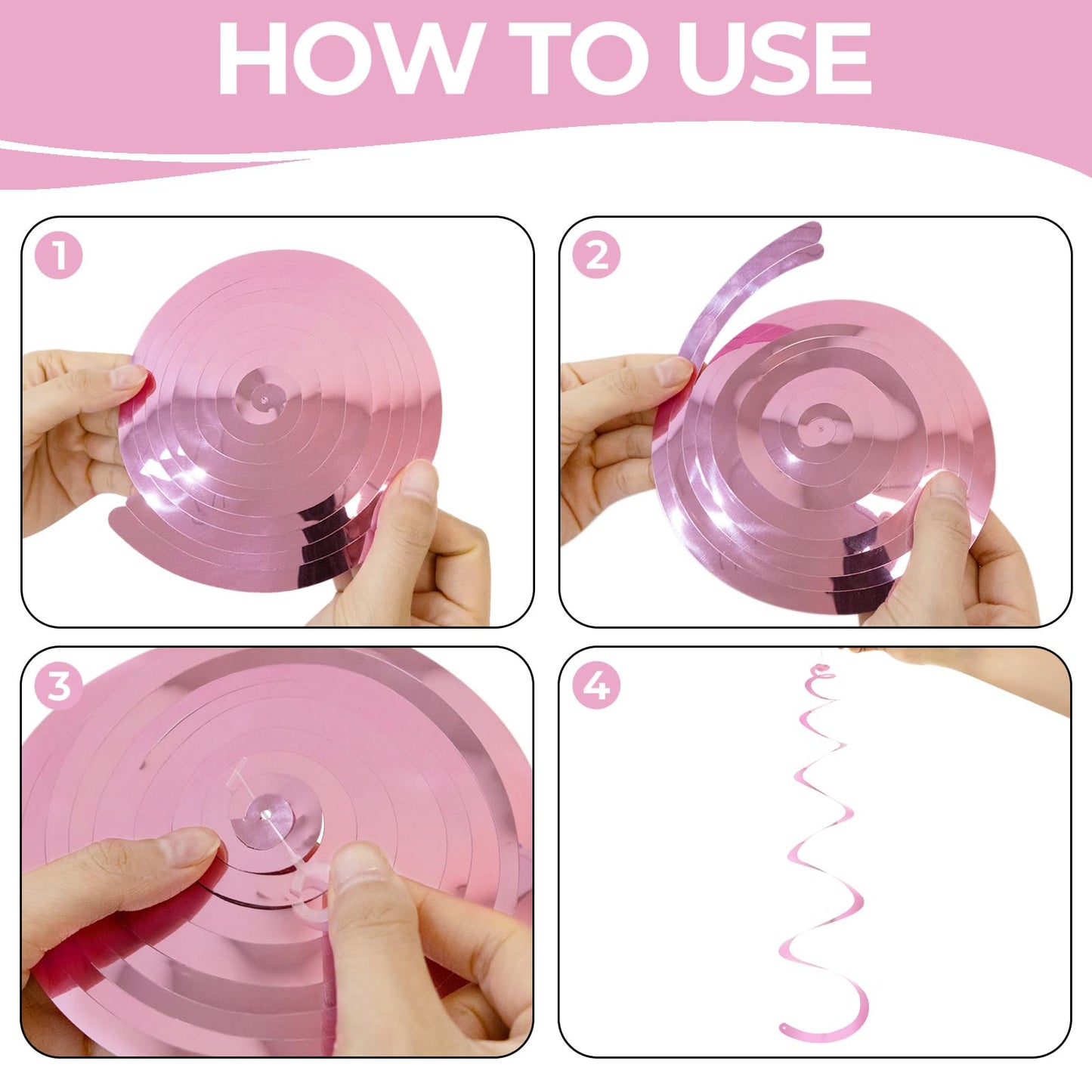 24 PCS Pink Hanging Swirl, Sparkle Ceiling Hanging Decorations, Plastic Streamer Party Decorations with Double-Swirls and Single-Swirls for Birthday Decorations, Easter, Graduation, Baby Shower