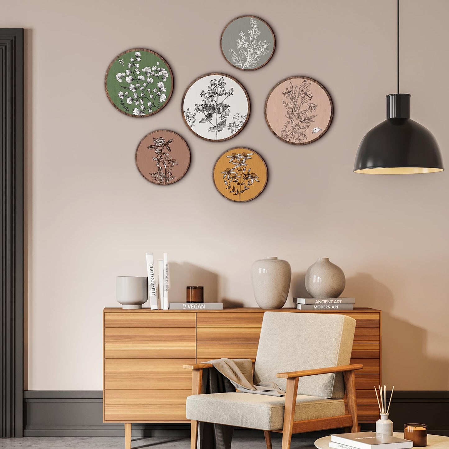 Barydat 6 Pieces Boho Plant Wall Art Decor Wooden Boho Farmhouse Rustic Bohemian Wall Hanging for Bedroom Living Room Office (Retro,8 Inch, 10 Inch)