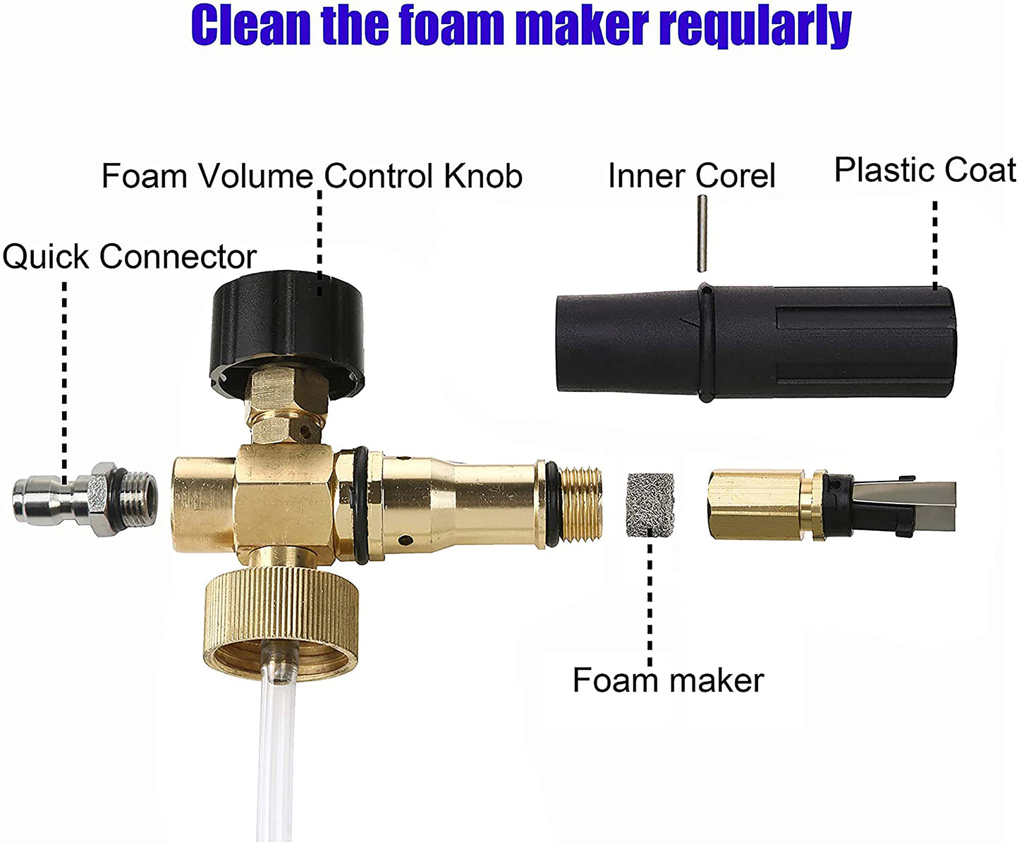 Tool Daily Short Pressure Washer Gun with Foam Cannon, 1/4 Inch Quick Connector, with 5 Pressure Washer Nozzle Tips, 1 Liter