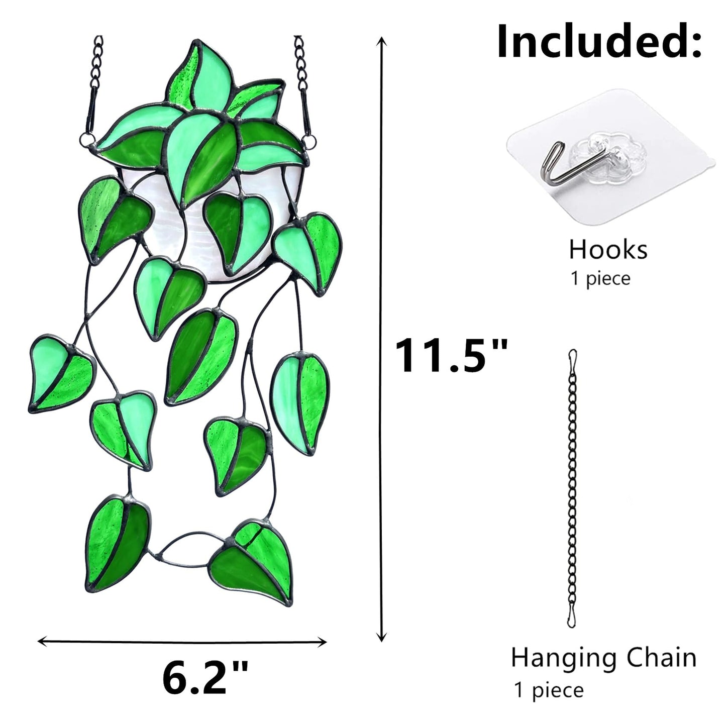 Lcensp Green Faux Plants Stained Glass Window Hanging Suncatcher, Artificial Plants Decor Gift for Women, Stain Glass Sun Catchers Indoor Window, Handcrafted Home Wall Art Decoration Ornament.