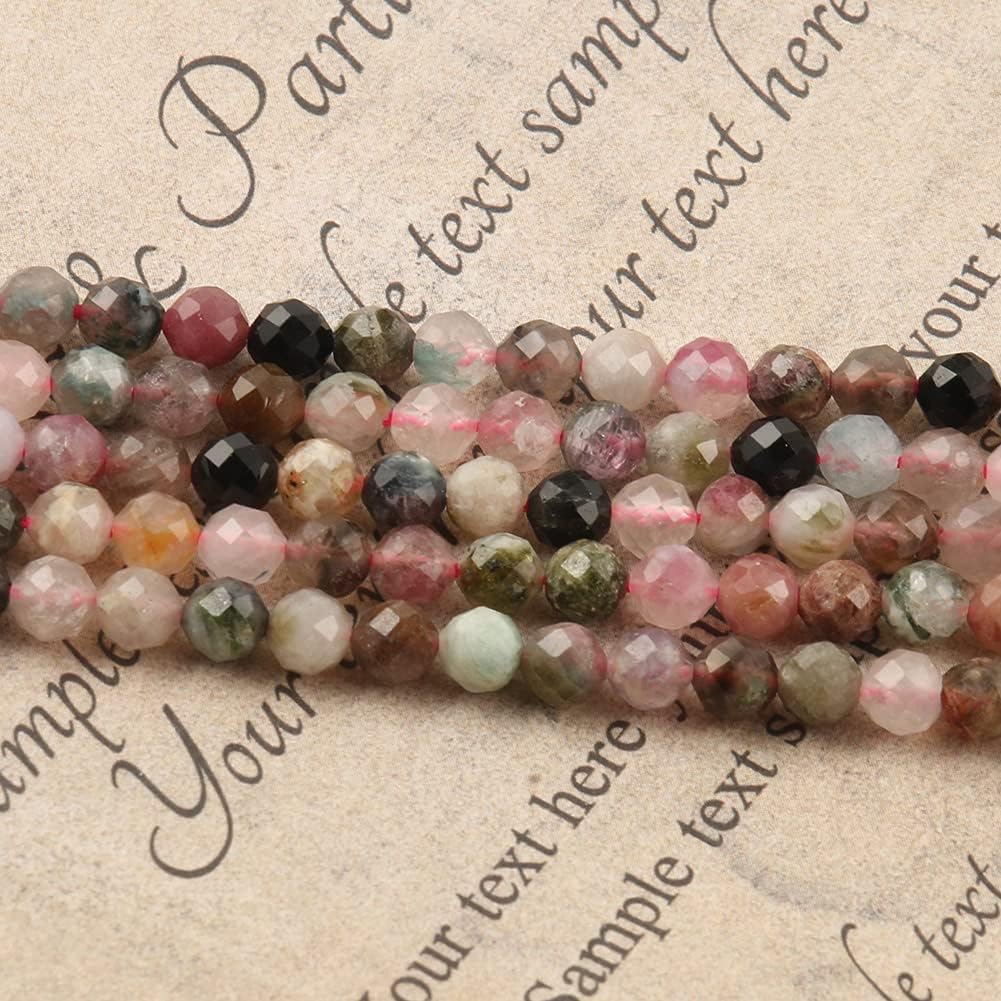 Song Xi 120pcs 3mm Natural Tourmaline Gemstone Beads Faceted Round Loose Stone Beads for Jewelry Making (1 Strand)