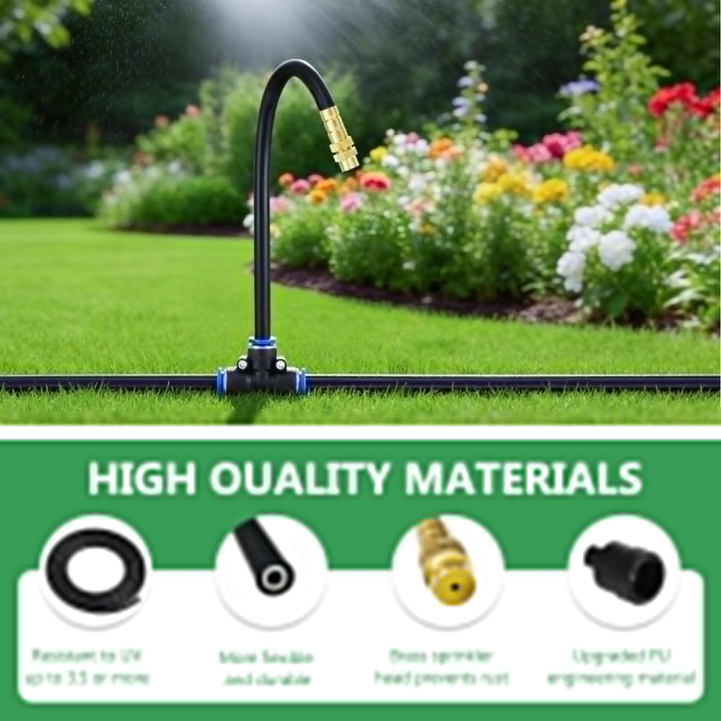 65FT 5/16 Inch Drip Irrigation System for Garden, 2025-Upgrade High-Flow Garden Watering Kit with 20 Adjustable Copper Nozzles, Even Water Distribution for Lawn & Greenhouse