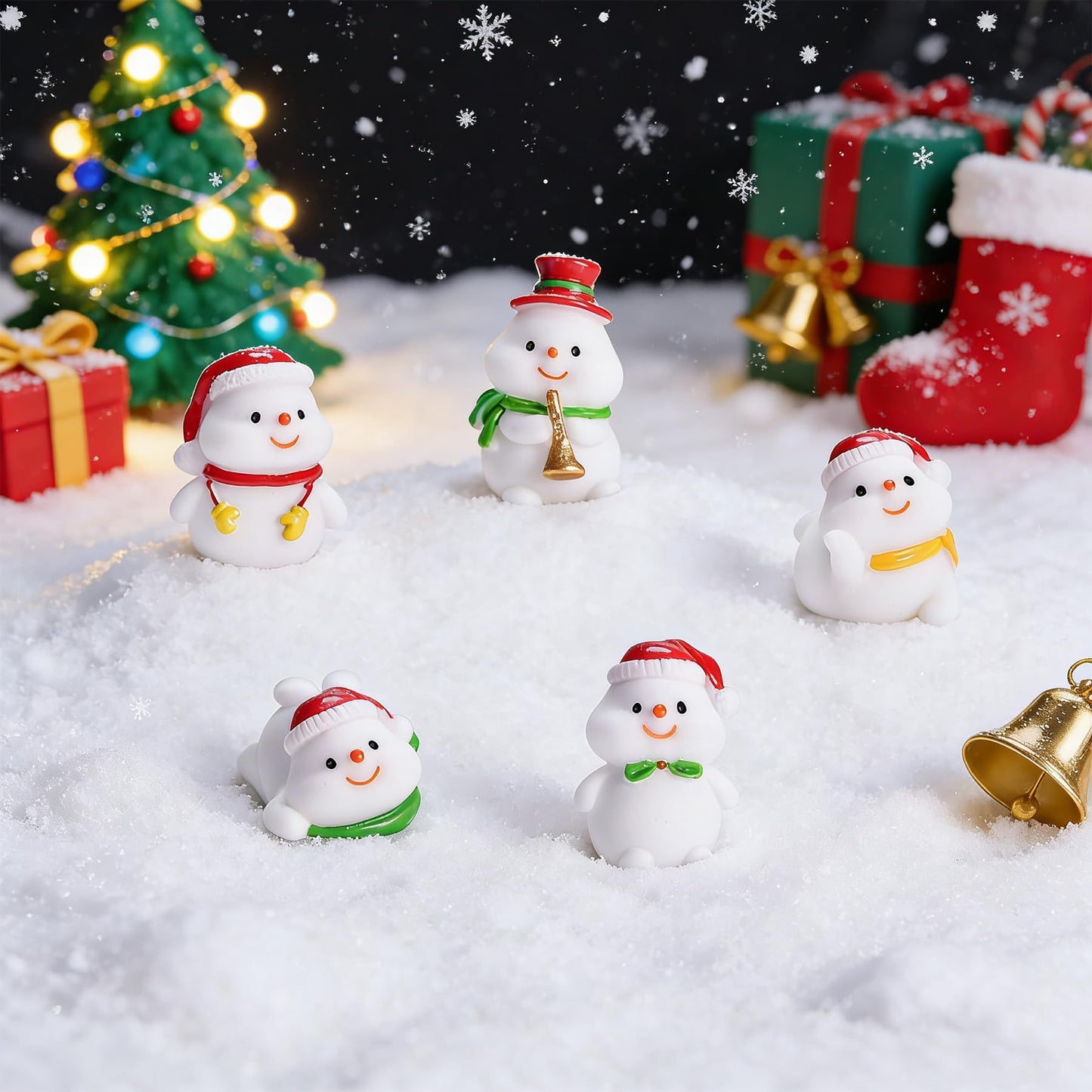 24-Piece Mini Resin Figurines Set, Winter Snowman Miniature Ornaments for Dollhouses Home Christmas Decor and DIY Craft Projects