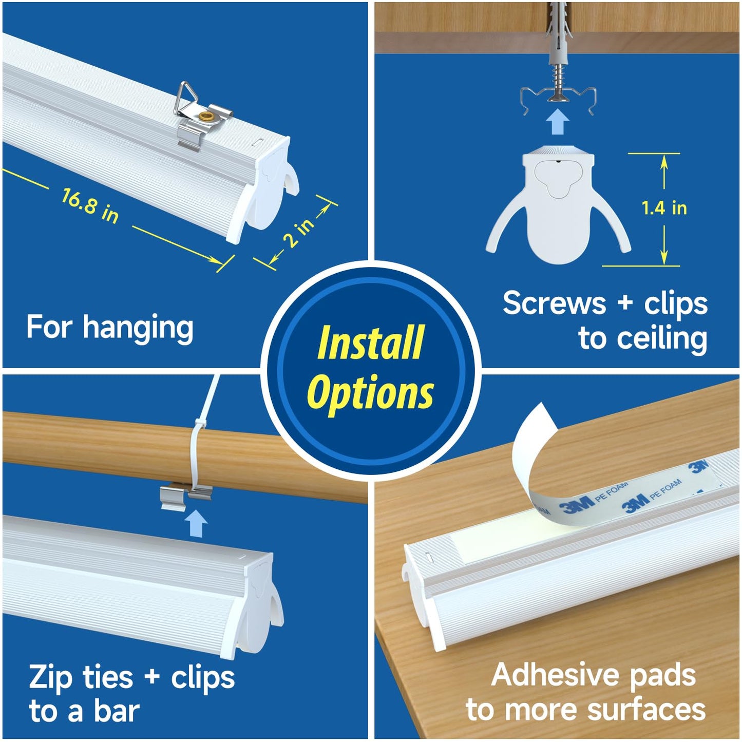 Plant Lights for Indoor Growing Seedlings - 16 in Long, 4-Count (10W x4) Full Spectrum T5 Grow Light Bars for Seed Starting, 4000K White LED Grow Lamp w/Reflectors for Shelf/Rack