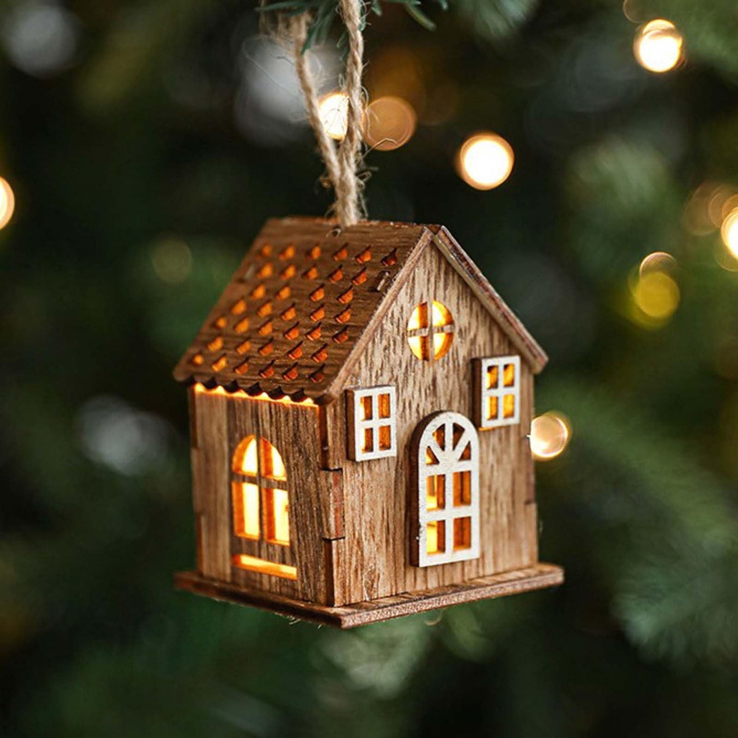Wooden House Christmas Ornament, Hanging Farmhouse Christmas Tree Decoration Ornaments