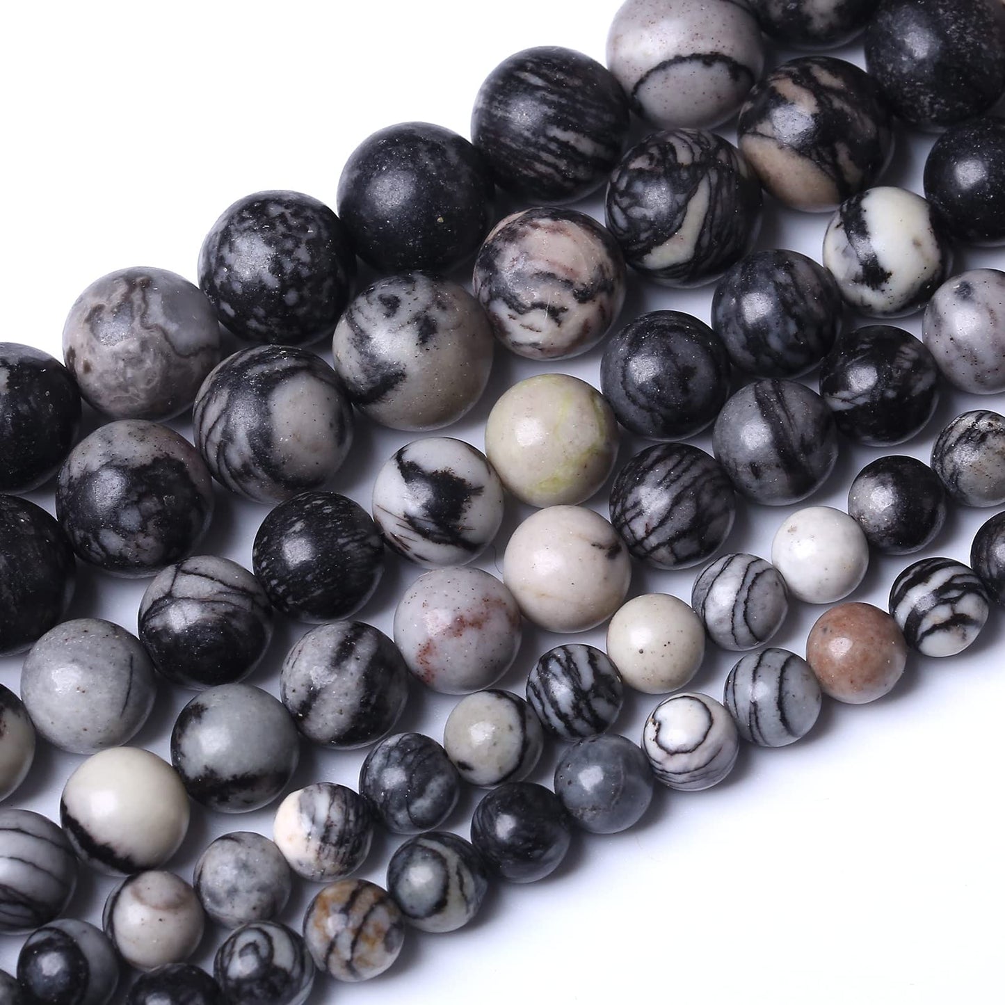 60PCS 6MM Natural Black net Work Beads Round Loose Stone Beads for Jewelry Making DIY Energy Stone Healing Power Bracelet 15"