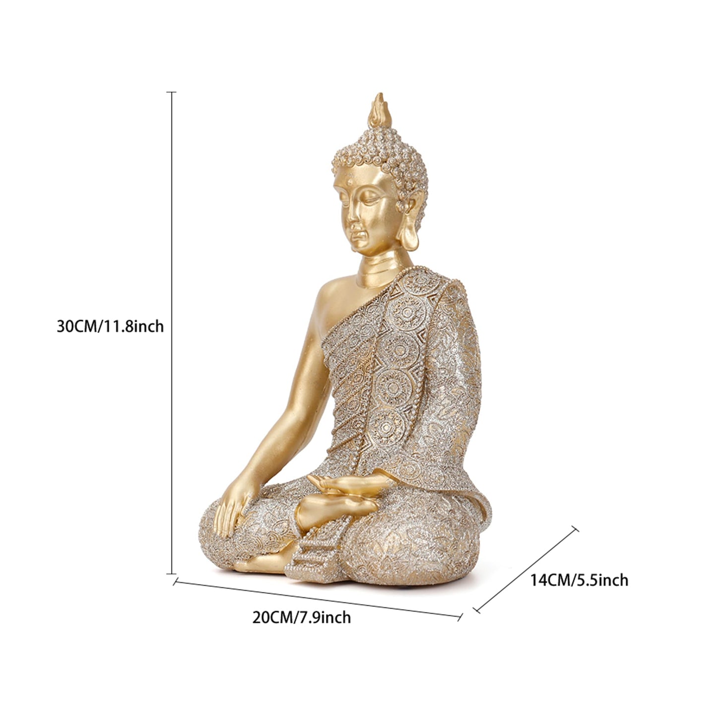 Golden Buddha Figurine - Meditating Seated Buddha Statue - Polyresin Statuary Meditation Figurine Altar Spiritual Decoration Indoor Outdoor Asia Sculpture for Garden, Patio, Deck, Porch Yard Art