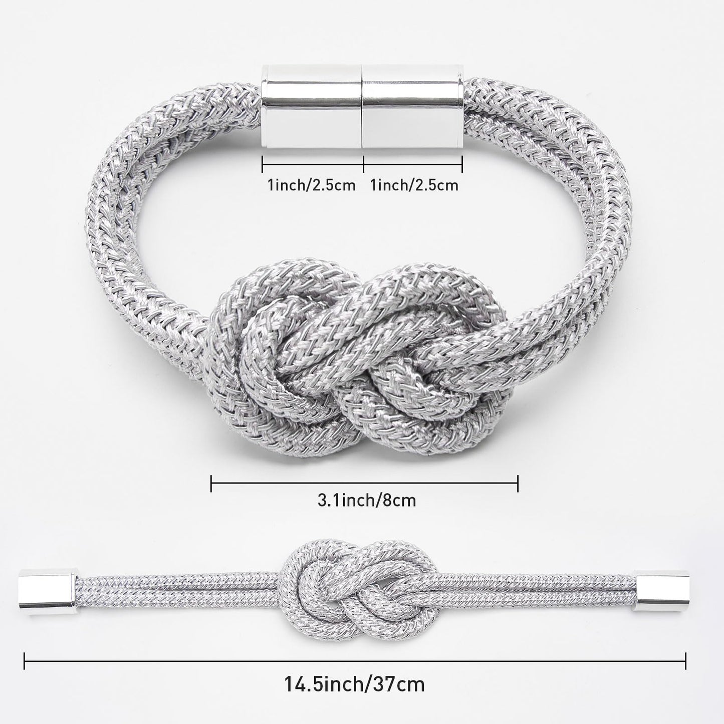 NICEEC 2 Pack Mini Magnetic Curtain Tiebacks Nordic Simple Style Drape Tie Backs Elegant Hand Weave Rope Knot Decorative Curtain Holdbacks for Home & Office Thin Window Drapery (Silver Grey)