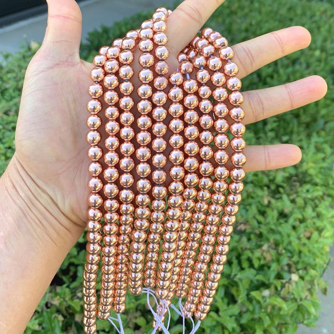 40pcs Adabele Grade A Natural Hematite Rose Gold Plated Healing Gemstone 10mm Round Loose Beads Gem Stone Spacer for DIY Craft Jewelry Making GFC-D10