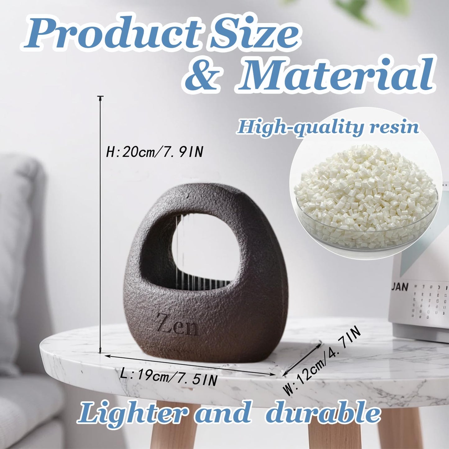 Tolatr Zen Waterfall Fountain Indoor – Small Indoor Water Fountains with Relaxing Waterfall Feature, Decorative Water Fall Fountain for Home & Office (White Light)