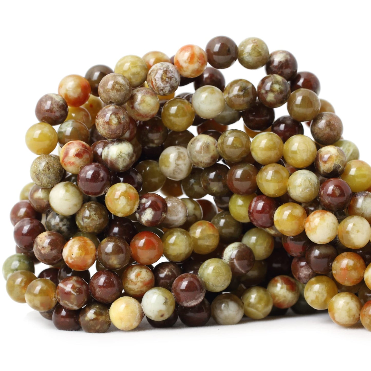 CHEAVIAN 45PCS 8mm Natural Yellowish Green Serpentine Jade Round Loose Stone Beads for Jewelry Making 1 Strand 15"
