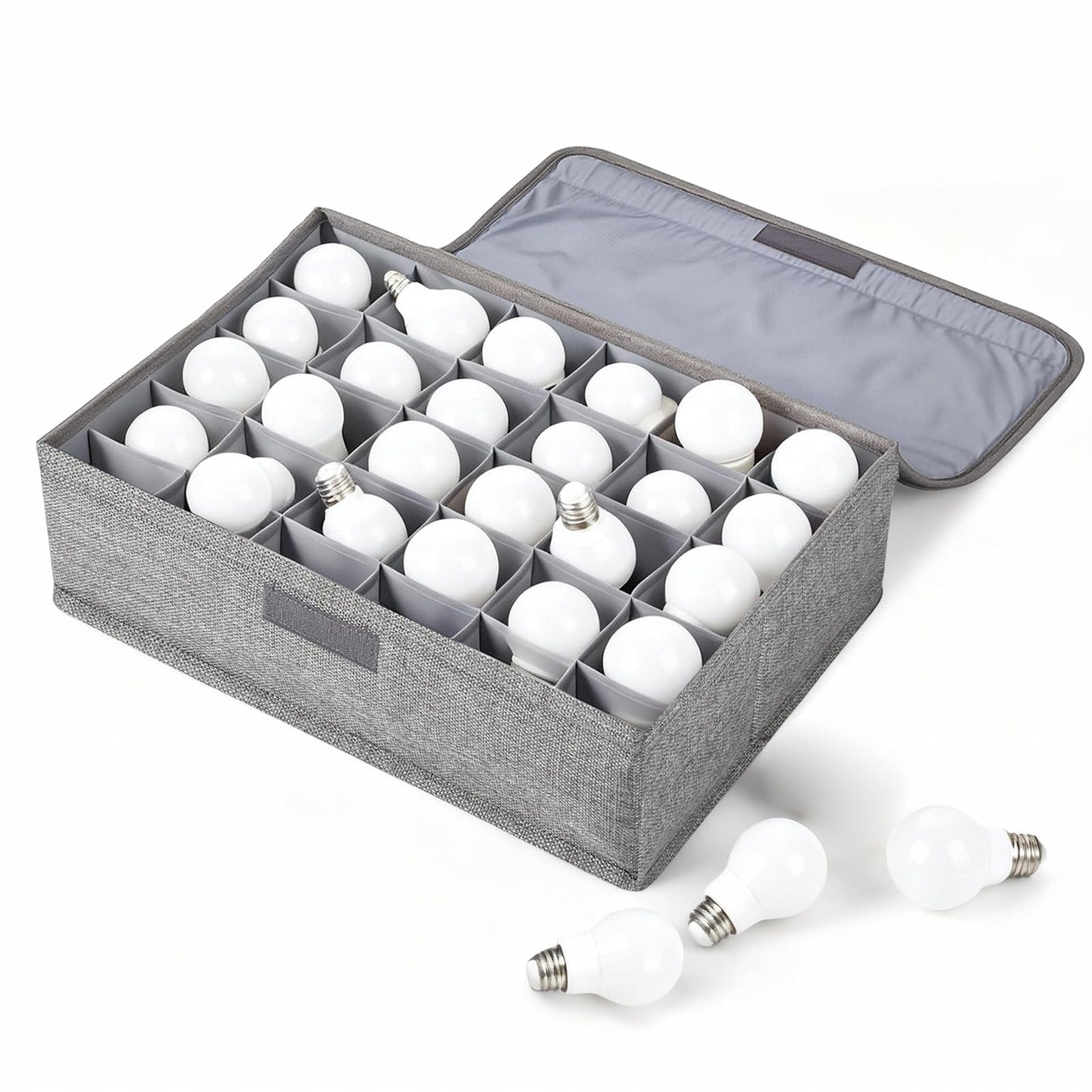 Acellegic 1 Pcs Light Bulb Organizer Storage Box Ornament Storage with 30 Dividers Foldable Bulbs Organizer with Lid Sturdy PP Board Fits Various Standard Dustproof Fabric Case for Home Vbs (Grey)