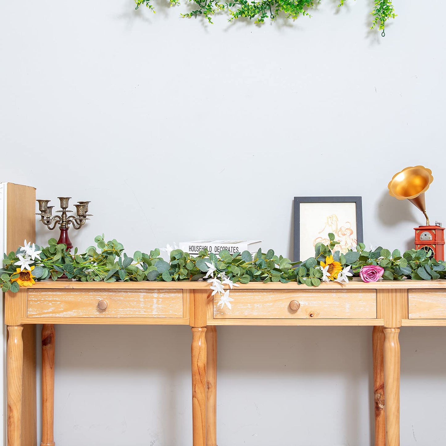 Naidiler Eucalyptus Garland with Flowers, Spring Decor for Mantle, Wedding Arch & Fireplace