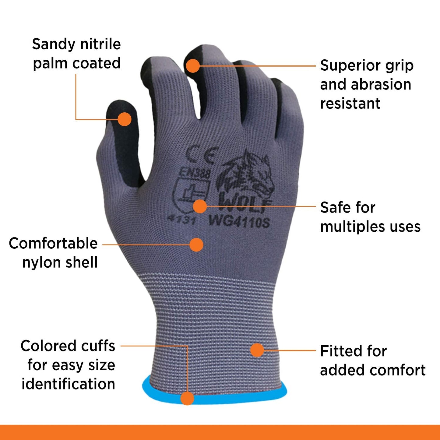 WOLF 13-gauge Ultra-Thin Nitrile Foam Coated Palm Grip Glove Multi-Purpose (12, Small)