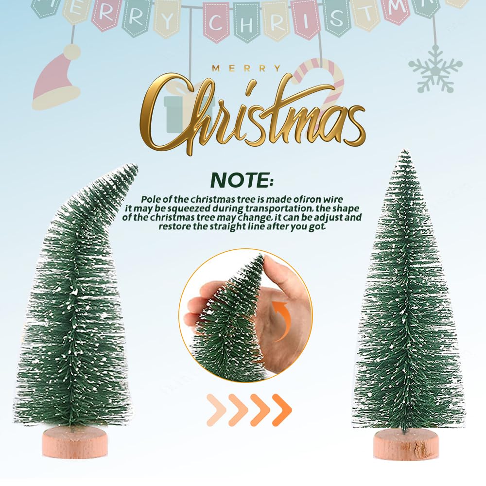Yahpetes Miniature Christmas Tree 6 Pcs Pine Trees Sisal Trees Snow Frost Ornaments with Wooden Bases for Miniature Scenes, Christmas Crafting and Designing, Mixed Size