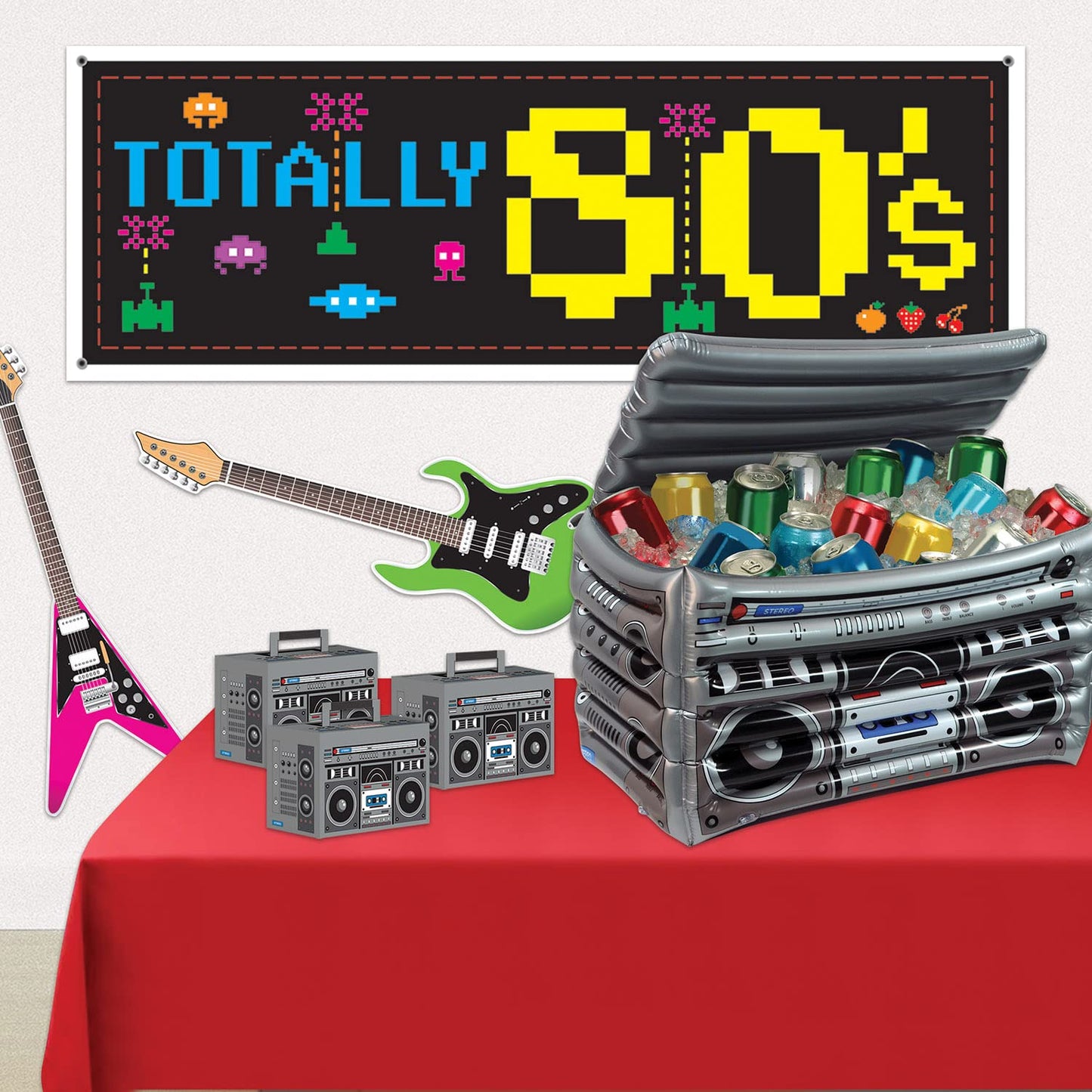 Beistle Inflatable Boom Box Cooler, 16" x 24", Holds Approx. 48 12 oz. Cans " 80's Party Decorations, Inflatable Cooler for Parties, Drink Containers, Beverage Cooler, Music Themed Decorations