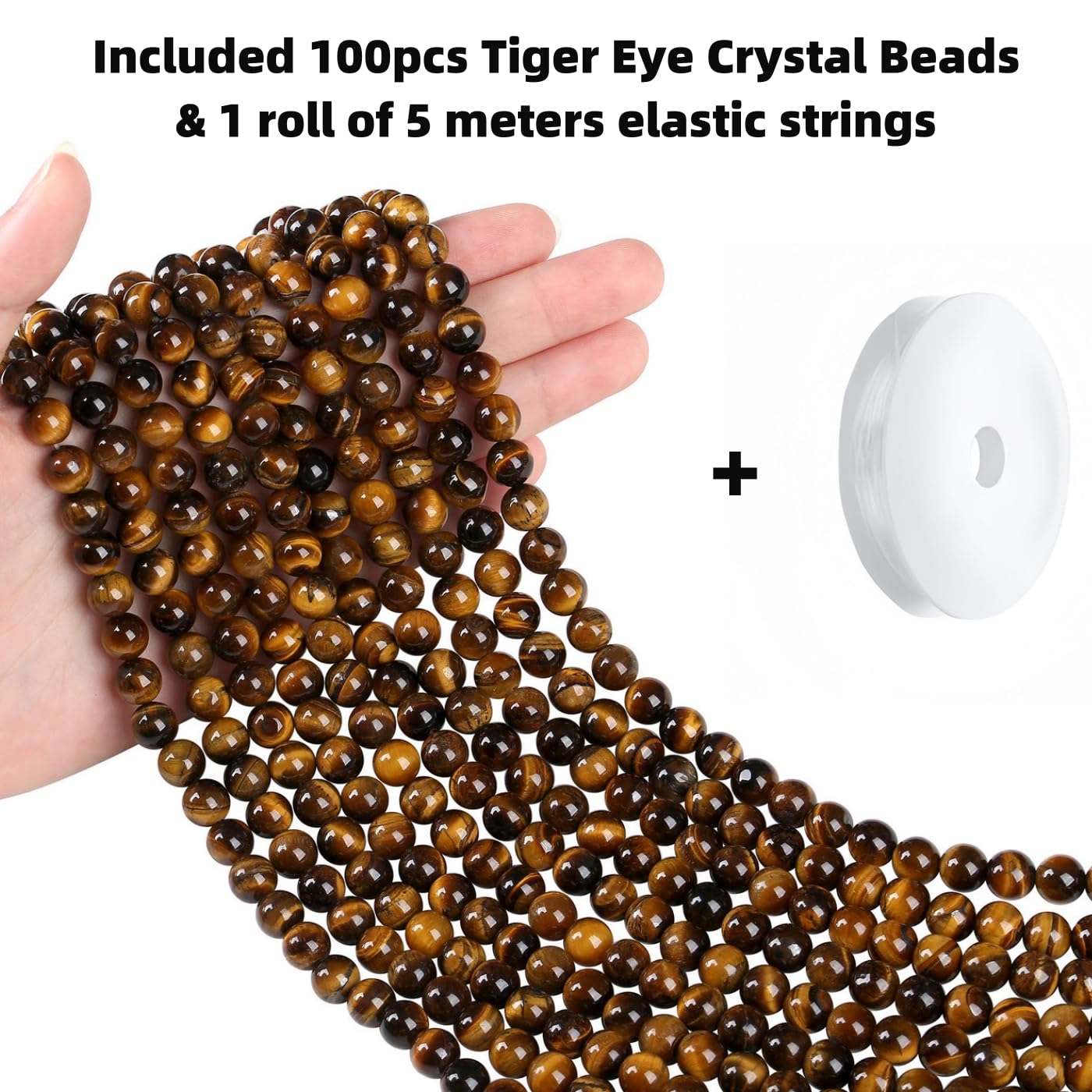 QINJIEJIE 100PCS Yellow Tigers Eye Beads 8mm Natural Stone Beads Round Loose Gemstone Bead for Bracelet Beading Crystal Jewelry Making DIY Necklace Earrings 0.32"