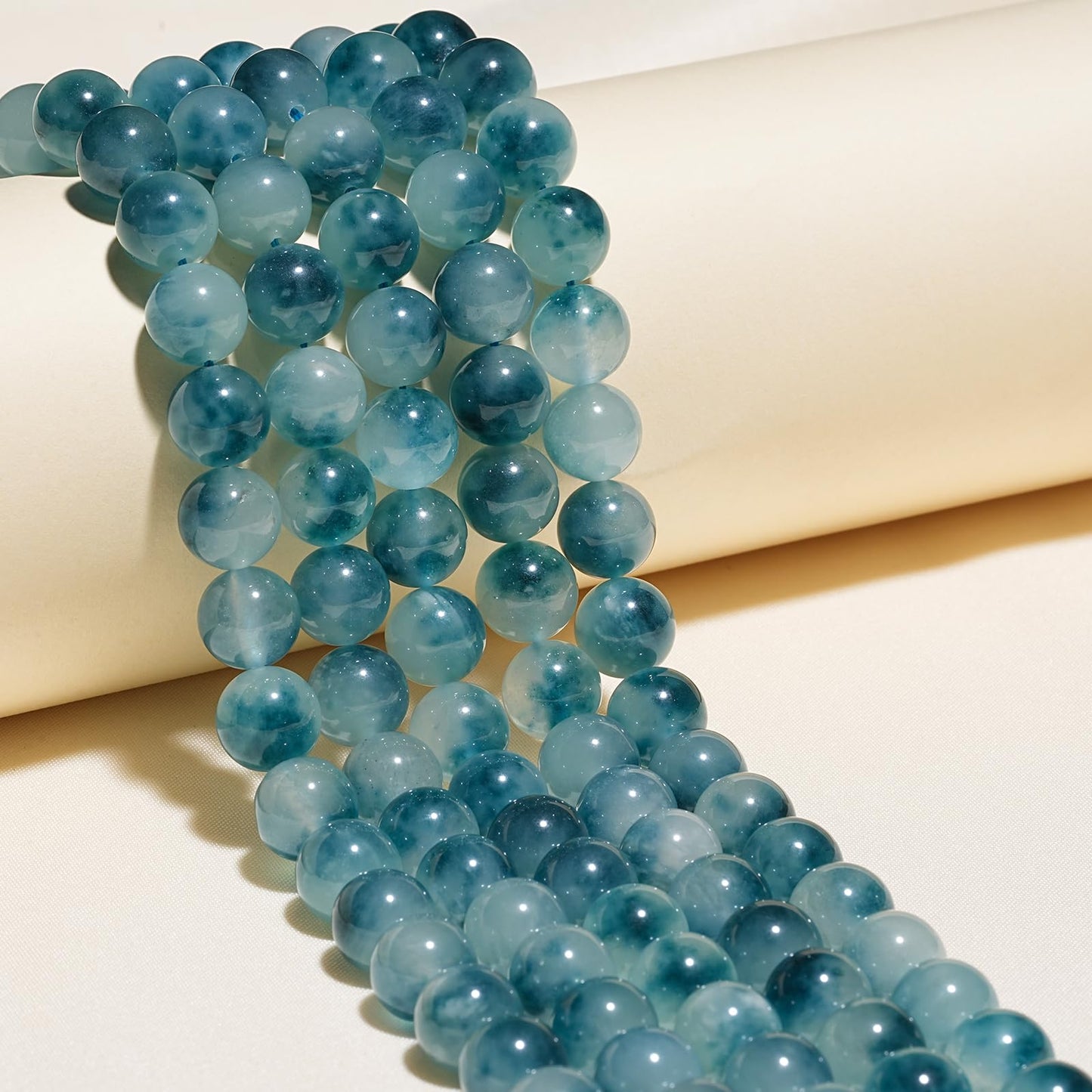 8mm Natural Aqua Blue Chalcedony Gemstone Beads Polished Round Smooth Stone Beads for Bracelets Jewelry Making 15inch Loose Beads