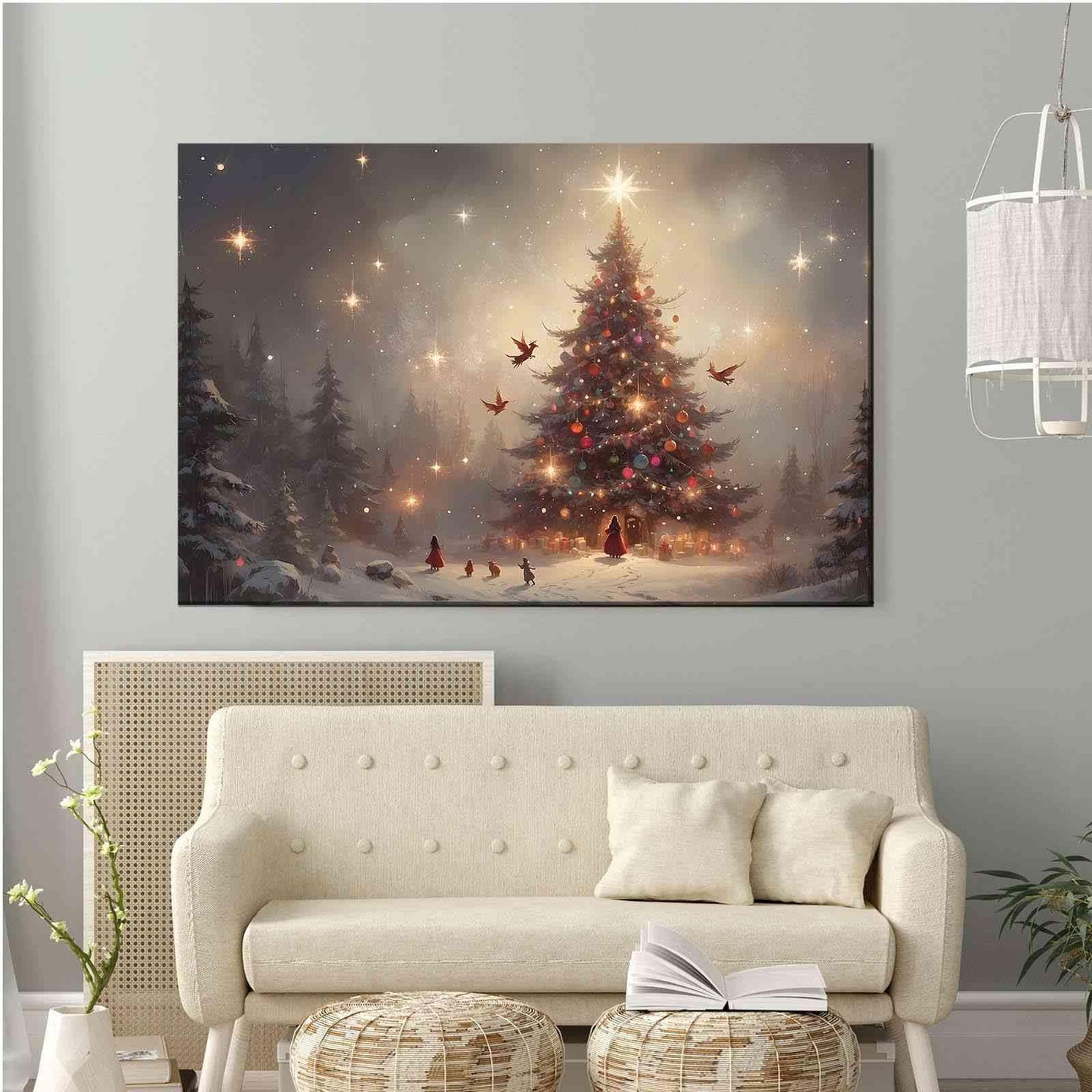 Framed Canvas Wall Art Christmas Trees Christmas TV artwork for winter and holiday homes 28x40in Wood Framed