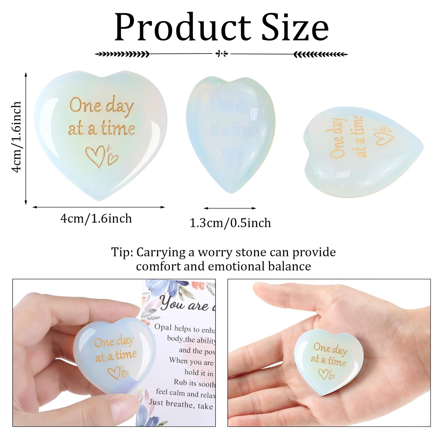 QINJIEJIE Opal Hearts Stone One Day at A Time Healing Crystal Thinking of You Gifts for Anxiety Relief Items You Got This Inspirational for Friend Heart Gifts for Women Valentines Day
