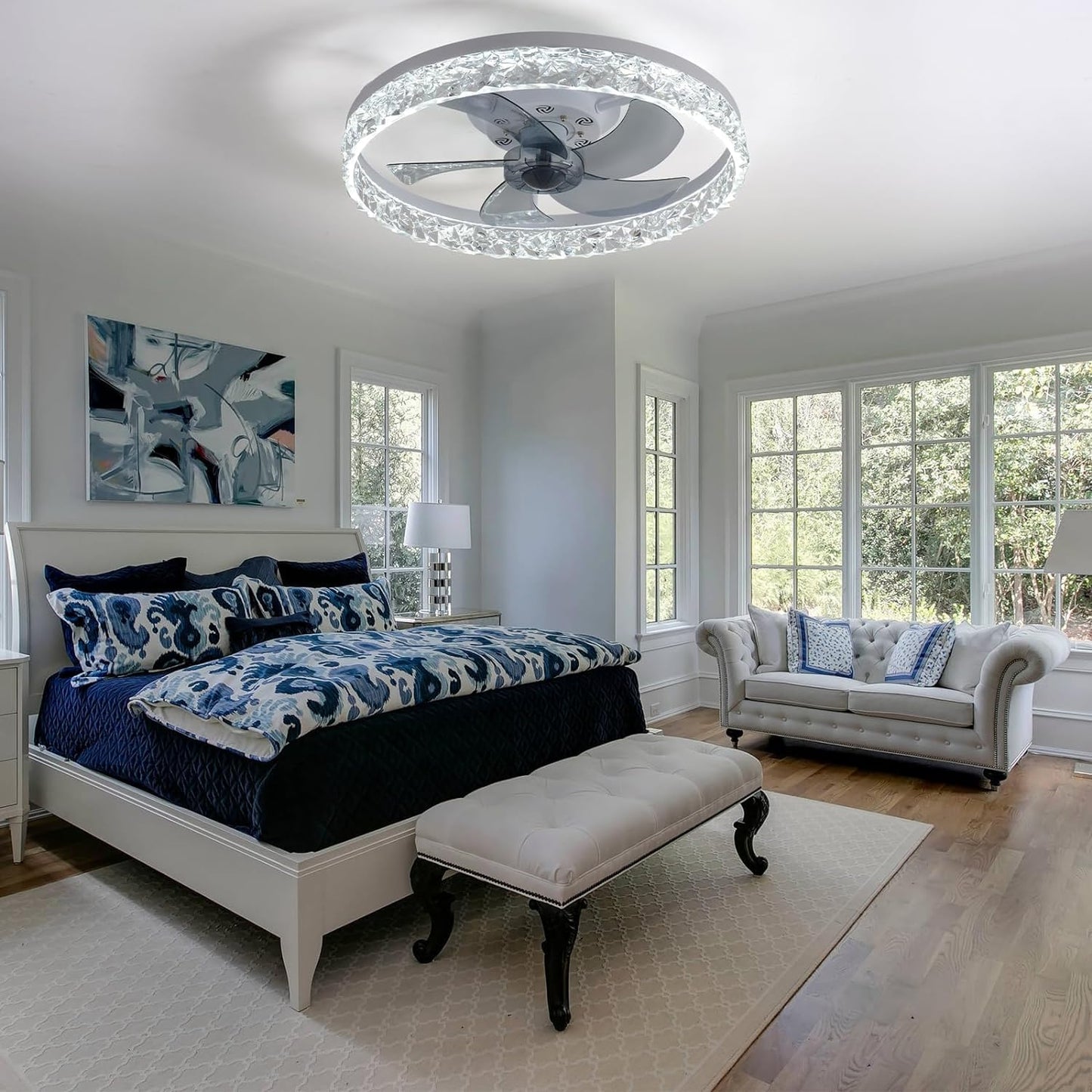 Cainjiazh 20" Modern Low Profile Ceiling Fan with Light Bedroom LED Ceiling Fan with Remote Control, Bladeless Flush Mount White Fan Lights Ceiling Fixtures for Living Room 3000K-6500K Fan Light