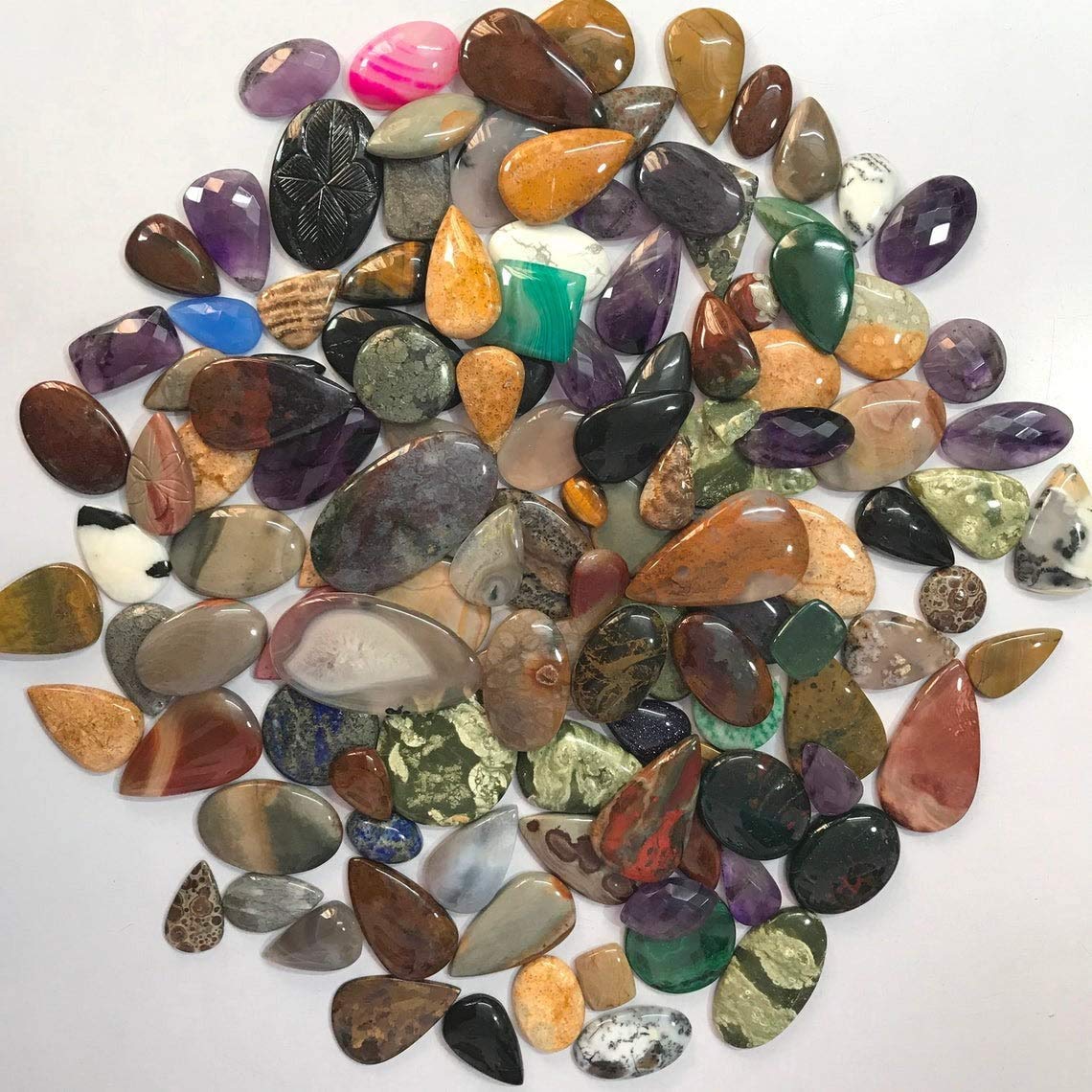GEMKORA (2 to 3pcs) Natural Mix Gemstones Wholesale Cabochons Lot, Jewelry Making Loose Gemstone, DIY Stones, Wire Wrapping, Reiki, Wikka, Healing Crystals, Bulk Gemstone Deal (100 carats)