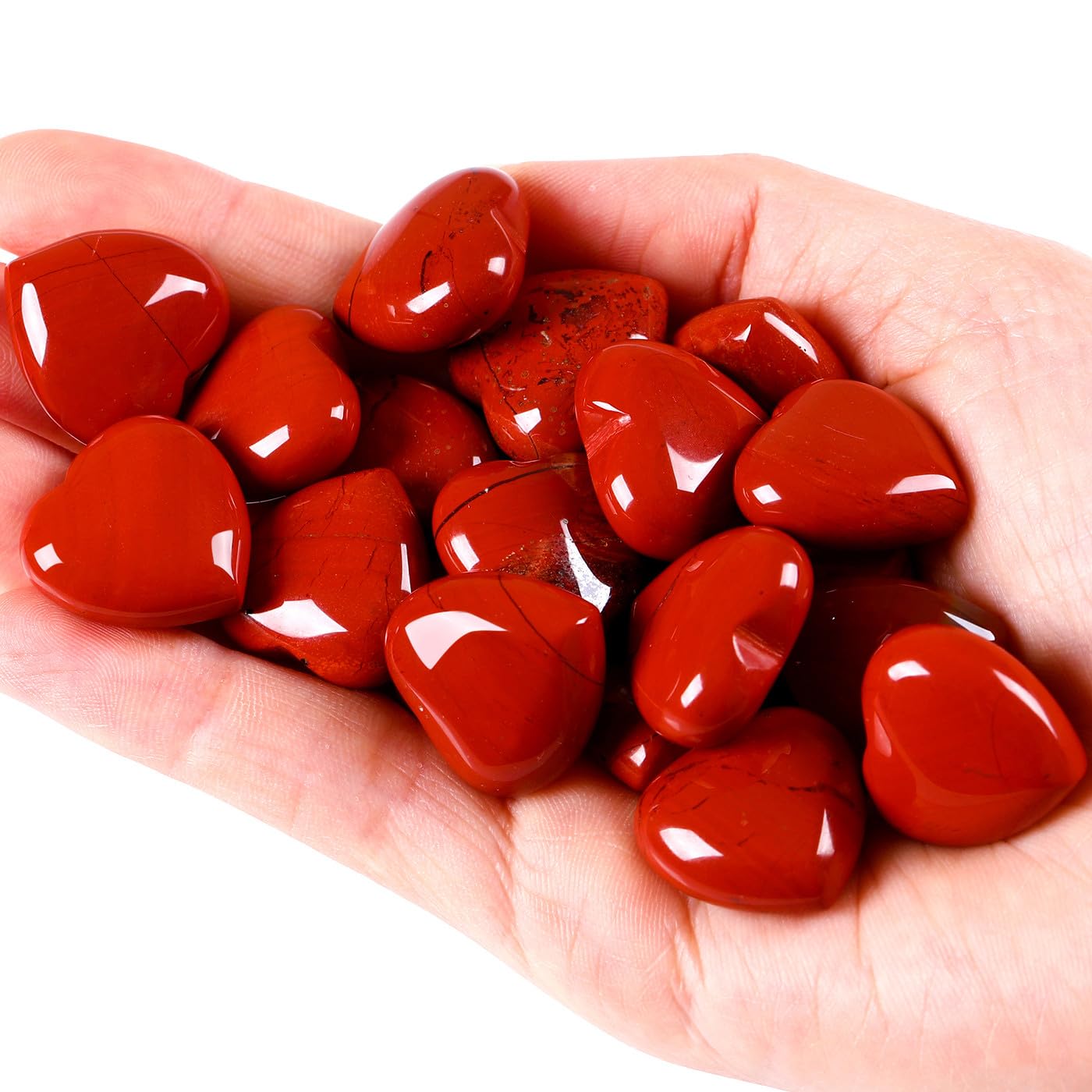 QINJIEJIE 10PCS Red Jasper Heart Crystals Thick Stones Love Shaped Gemstones Palm Crystal Bulk Polished Thumb Stones Set Wholesale Hand Carved Worry Stone Reiki Energy Balancing Meditation Mini Gift